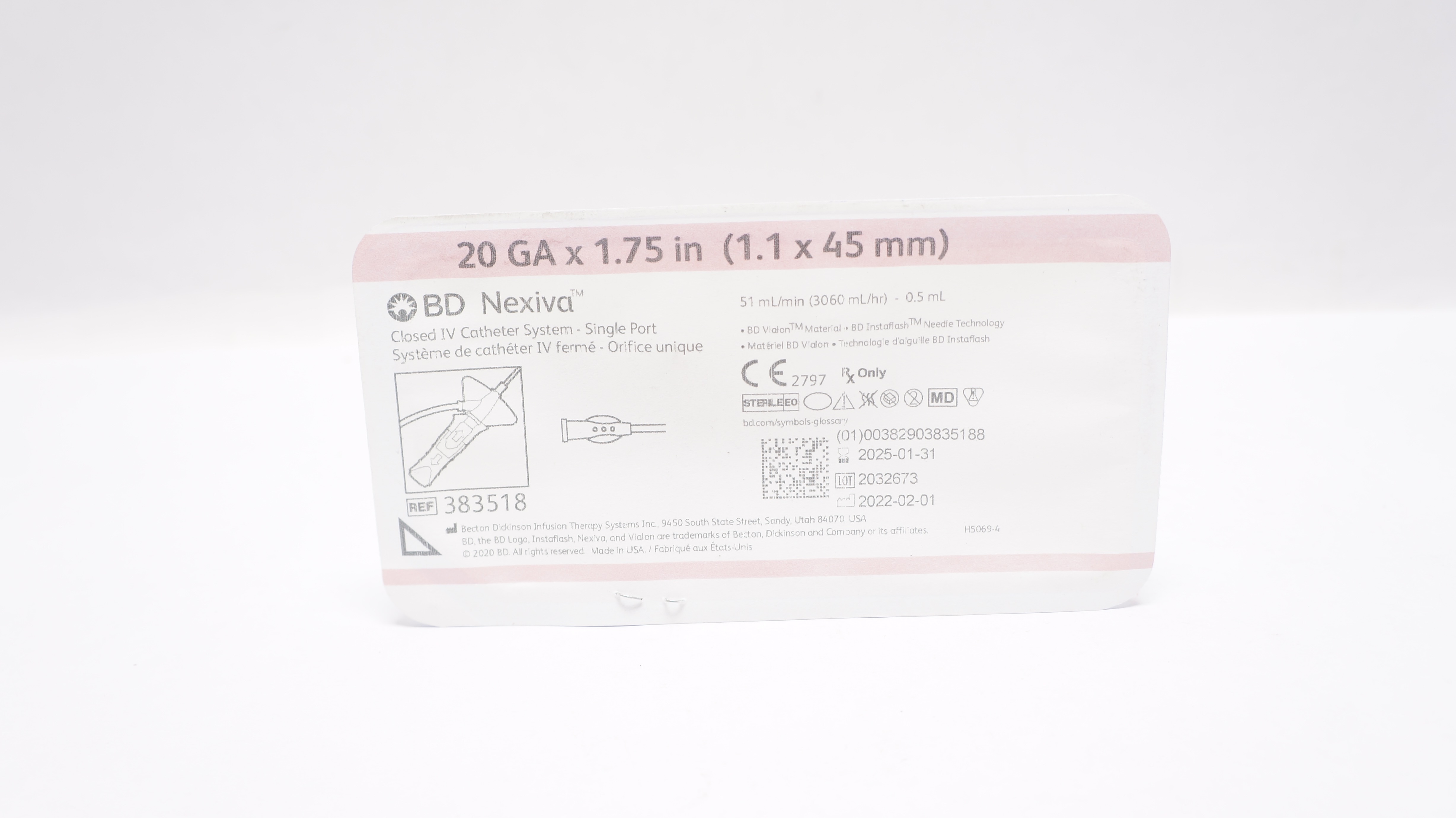BD 383518 Nexiva Closed IV Cath. System 20GA x 1.75inch