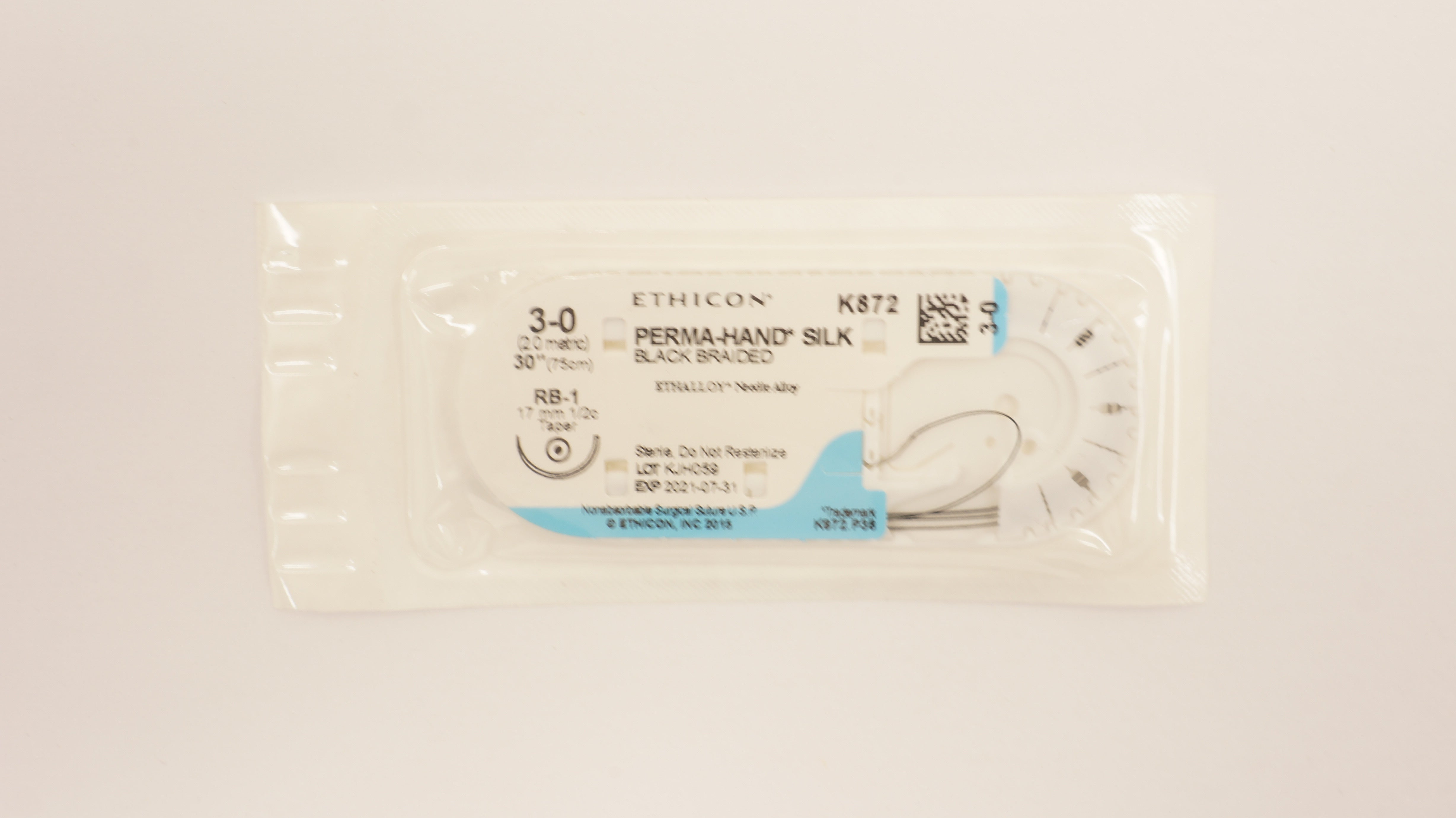 Ethicon K872 3-0 Perma-Hand Silk Black Braided RB-1 17mm 1/2c Taper 30inch (x)