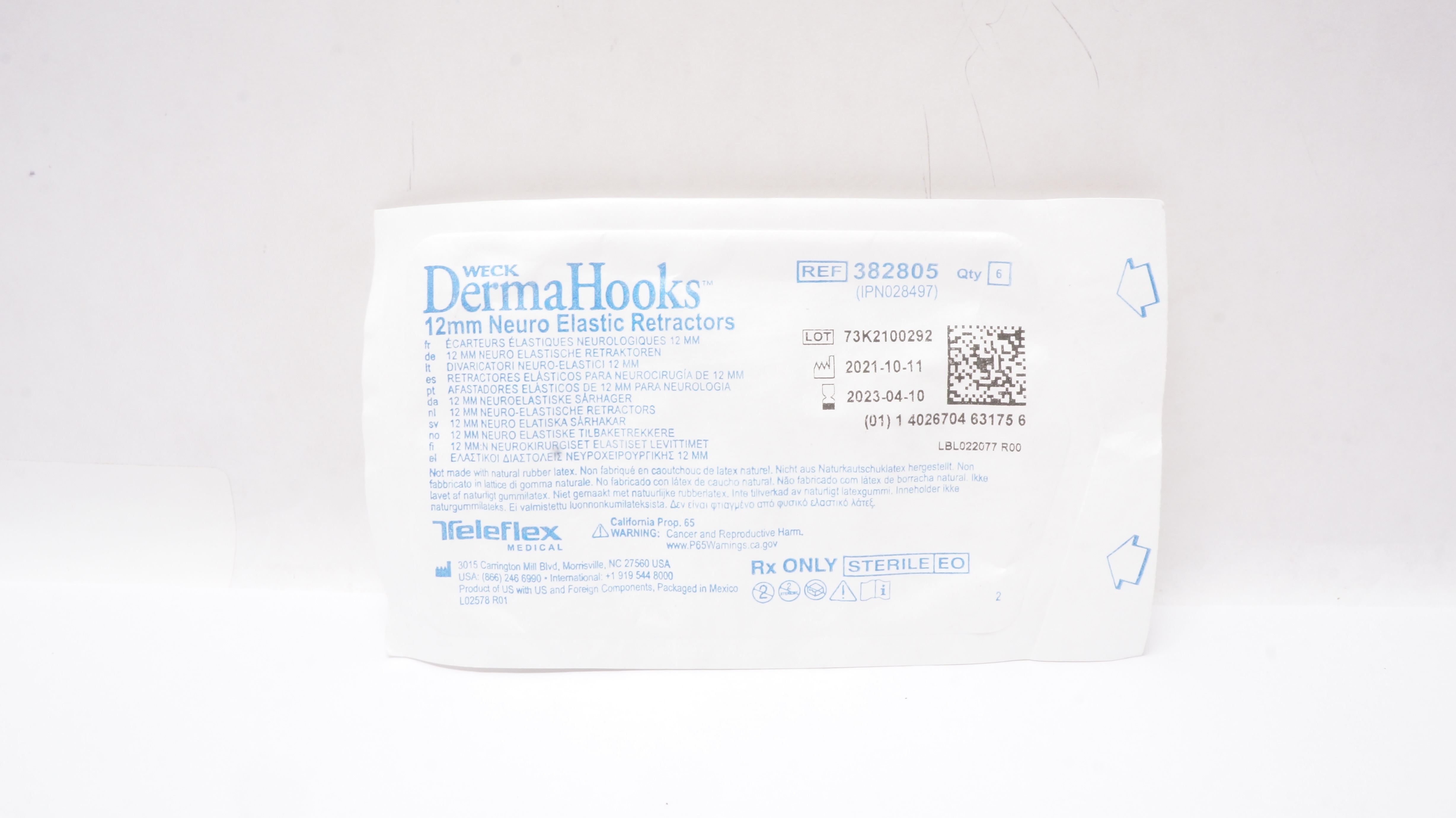 Teleflex Medical 382805 Derma Hooks Neuro Elastic Retractors 12mm (x)- Pack of 6