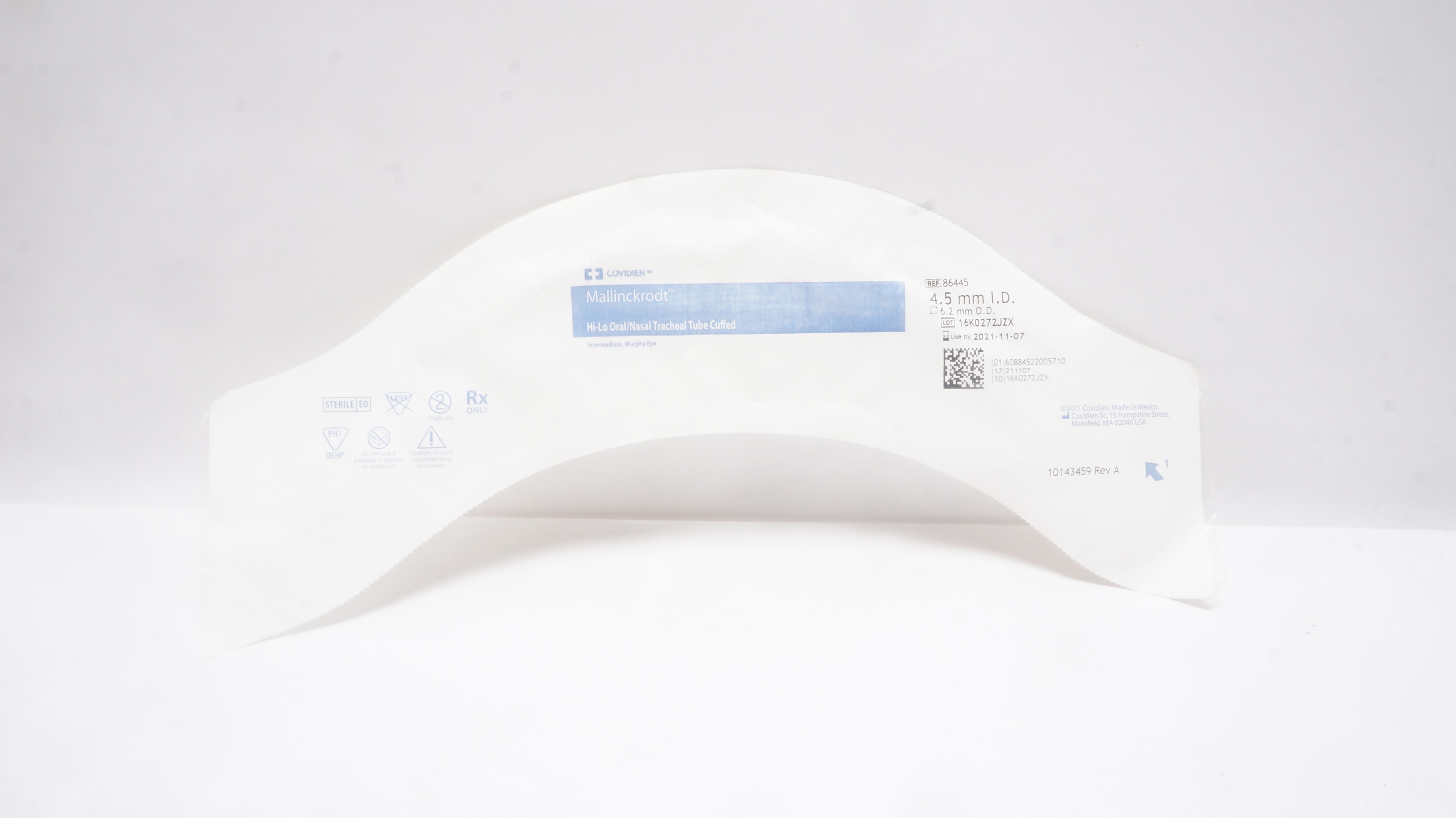 Covidien 86445 Mallinckrodt Oral/Nasal Tracheal Tube Cuffed 4.5 x 6.2mm (x)