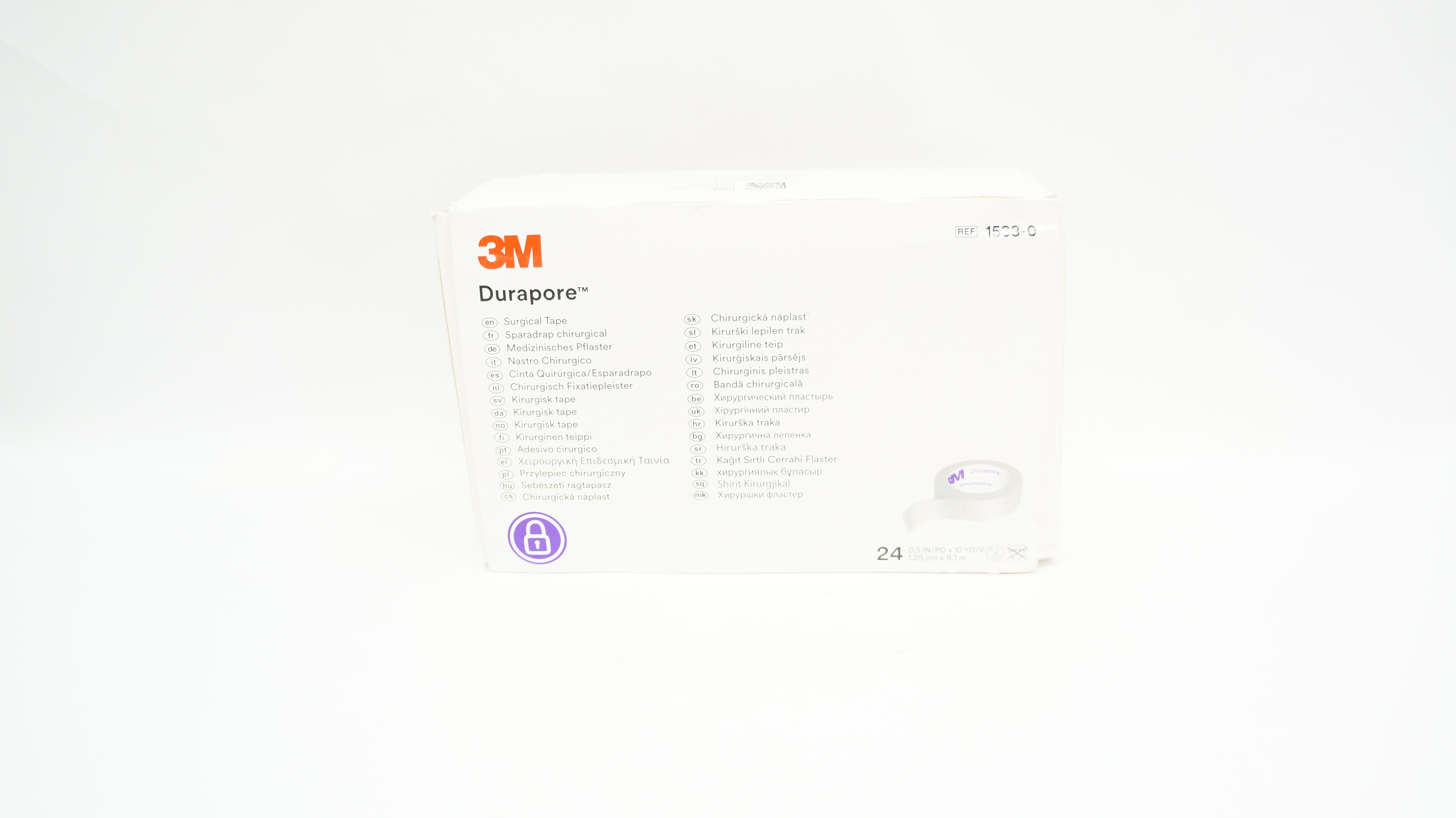 3M 1538-0 Durapore Hypoallergenic Surgical Tape 1/2 inch x 10 yd - Box of 24