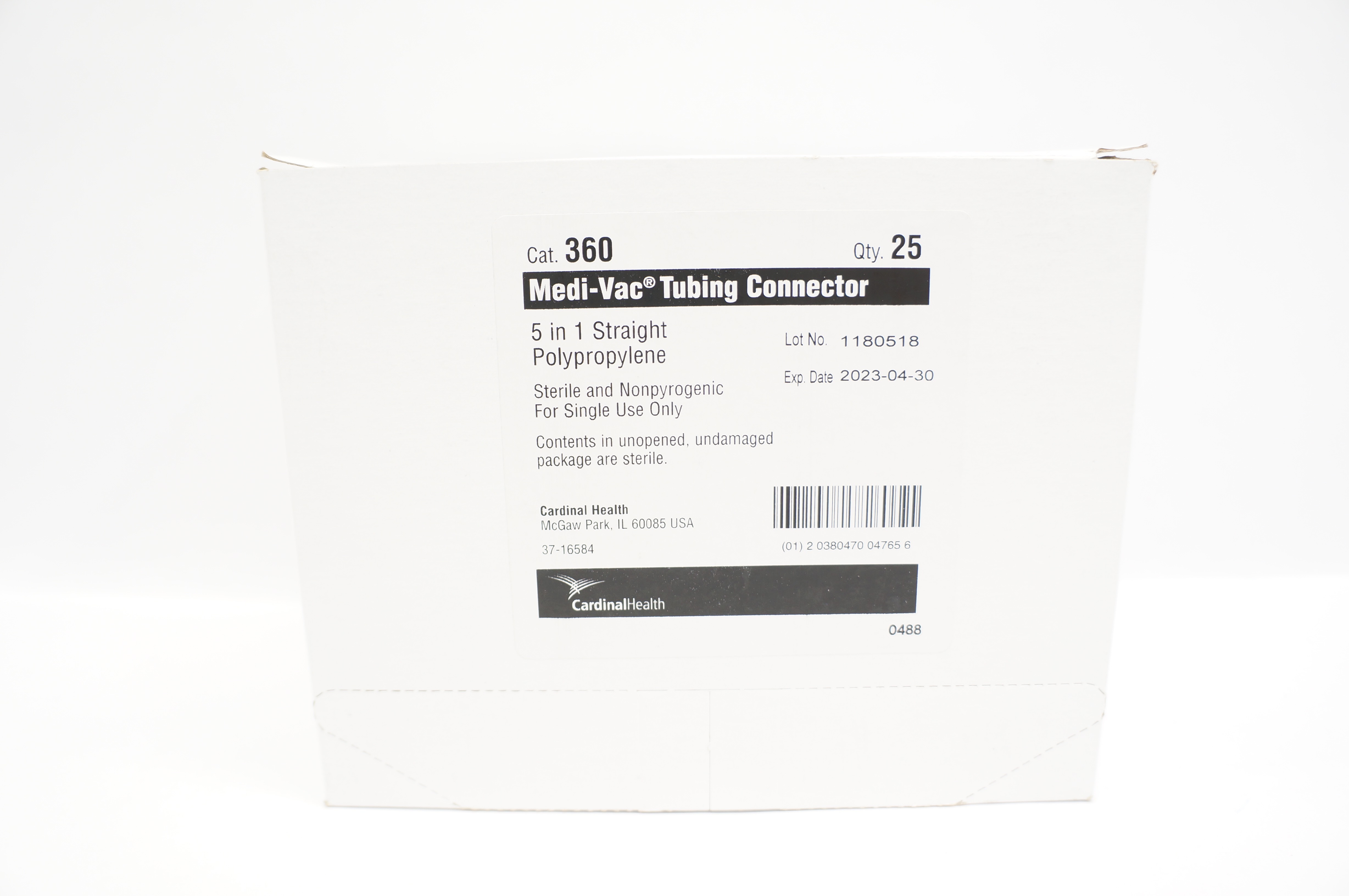 Cardinal Health 360 Medi-Vac Tubing Connector 5-in-1, Straight - Box of 25