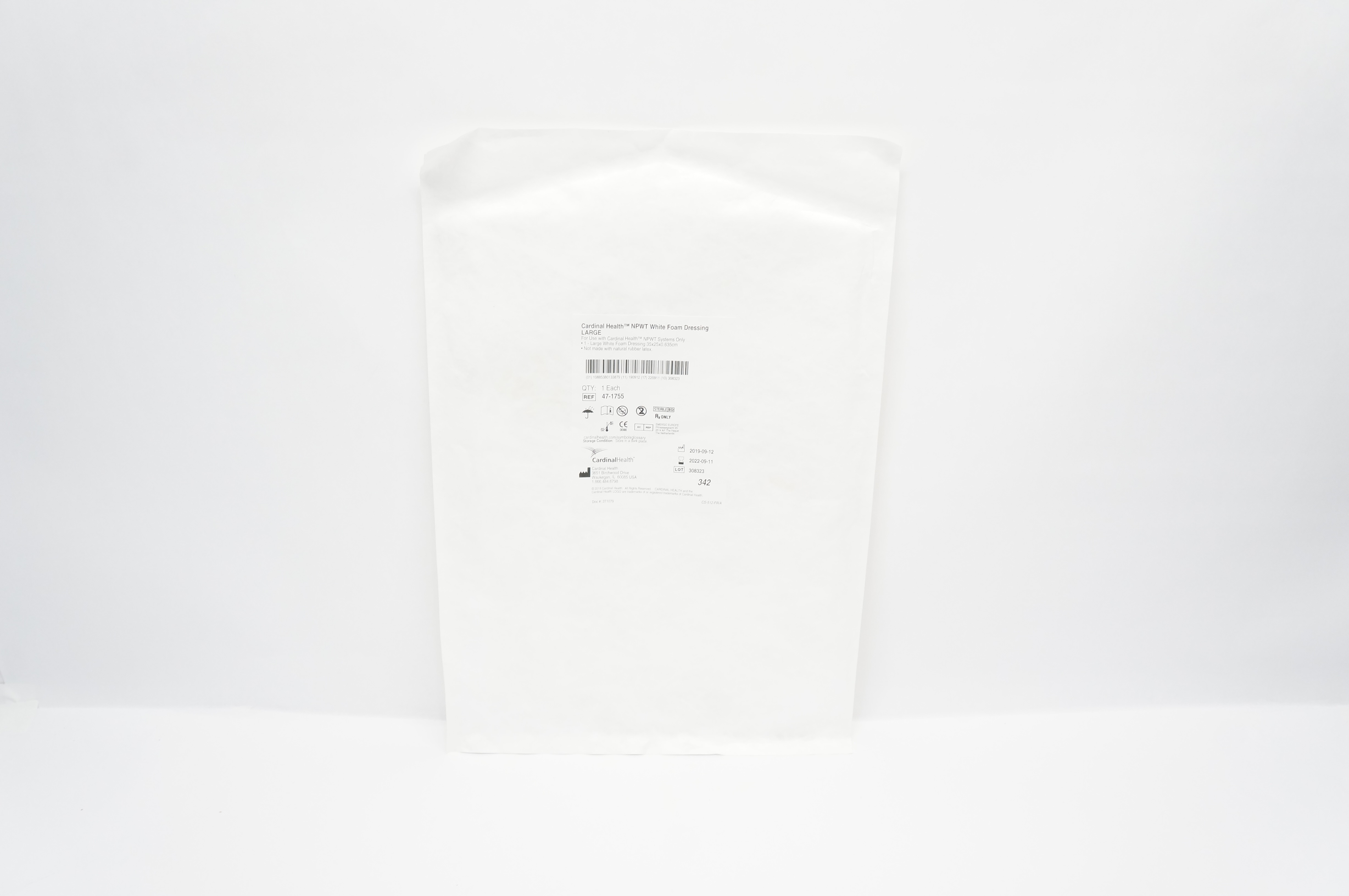 Cardinal Health 47-1755 NPWT White Foam Dressing, Large (x)