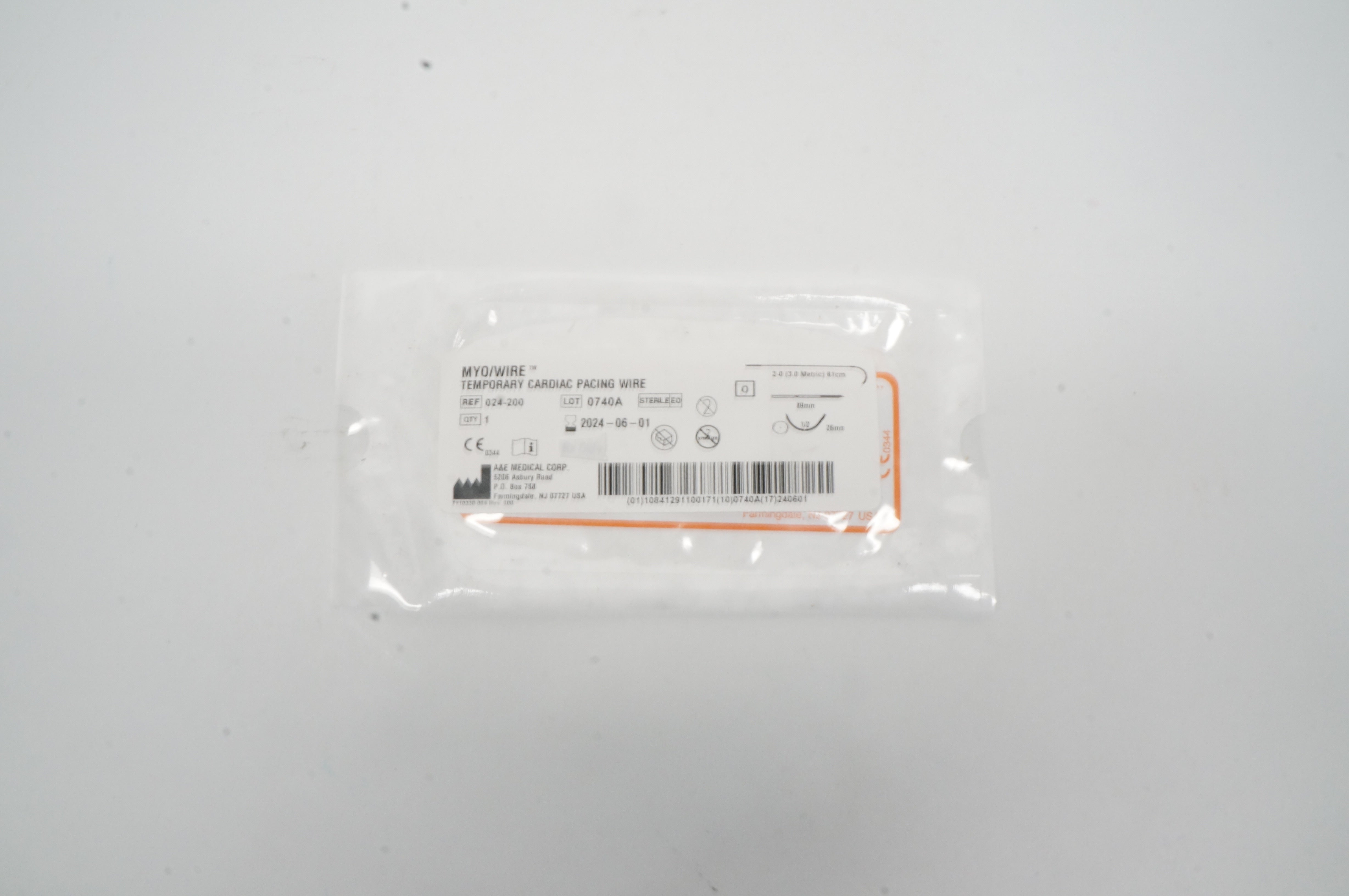 A&E 024-200 2-0 MYO/Wire Temporary Cardiac Pacing Wire 1/2, 26mm x 89mm