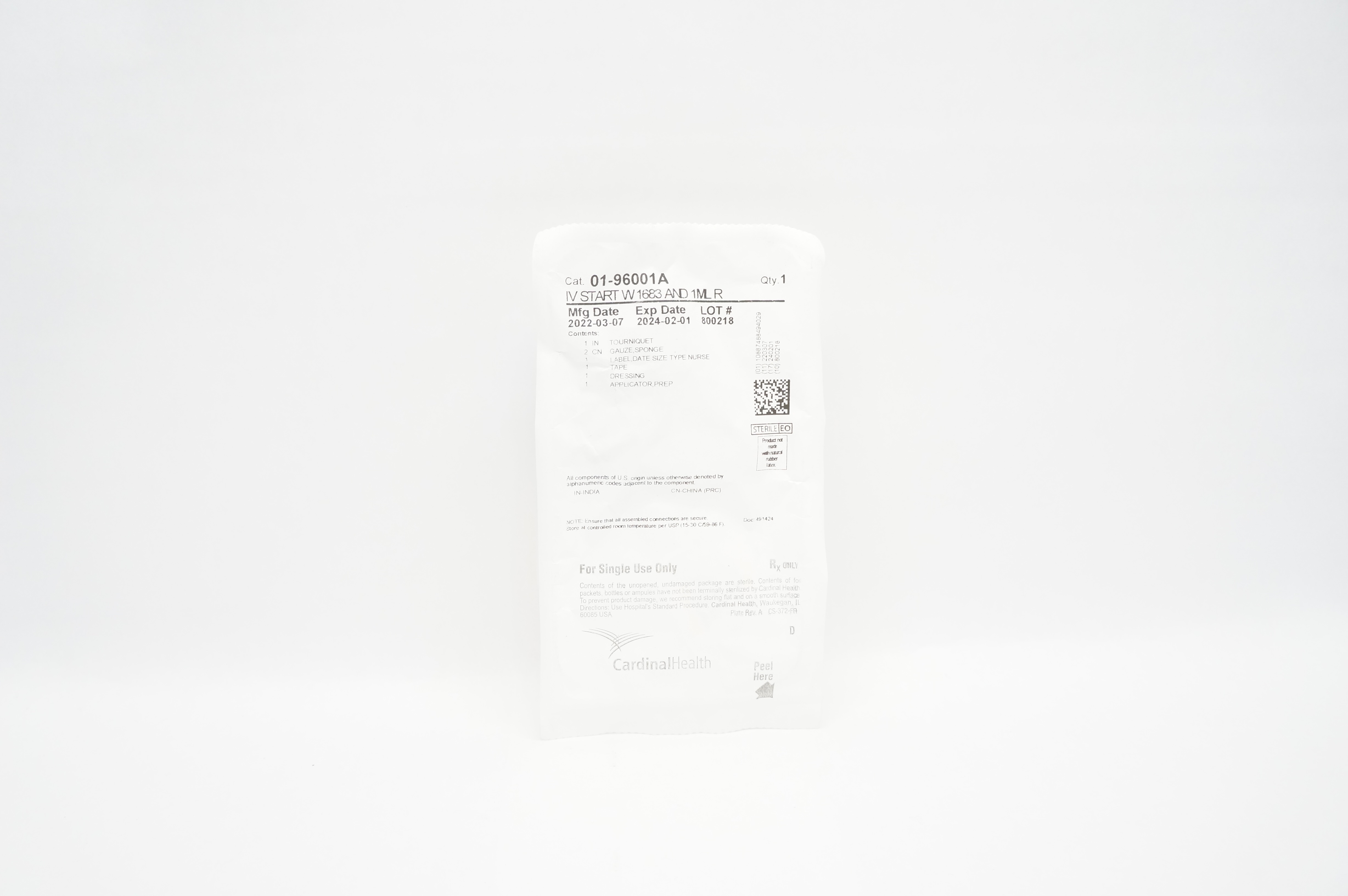 Cardinal Health 01-96001A IV Start W 1683 AND 1Ml R Kit