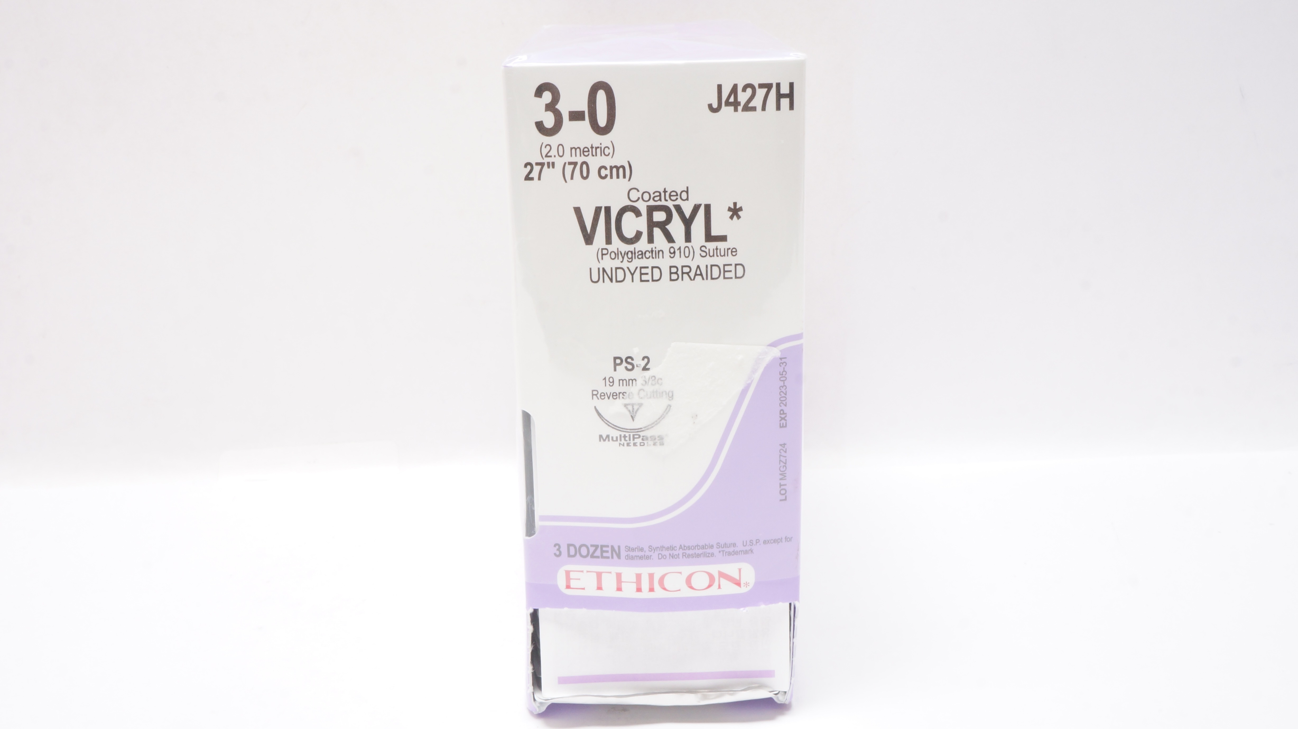 Ethicon J427H 3-0 Vicryl Stre PS-2 19mm 3/8c Reverse Cutting 27inch(x)-Box of 27