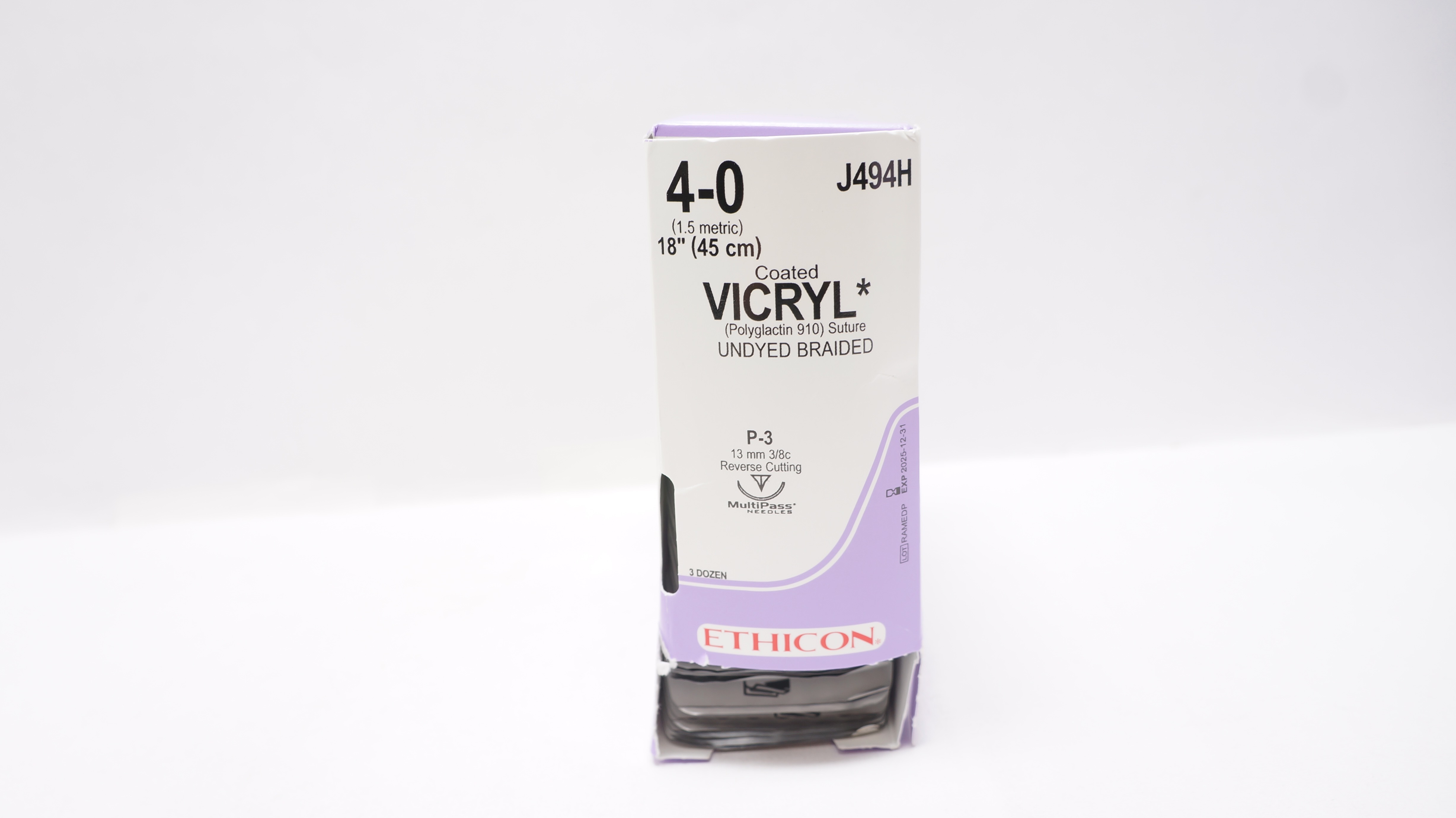 Ethicon J494H 4-0 VICRYL P-3 13mm 3/8c Reverse Cutting 18 inch - Box of 36