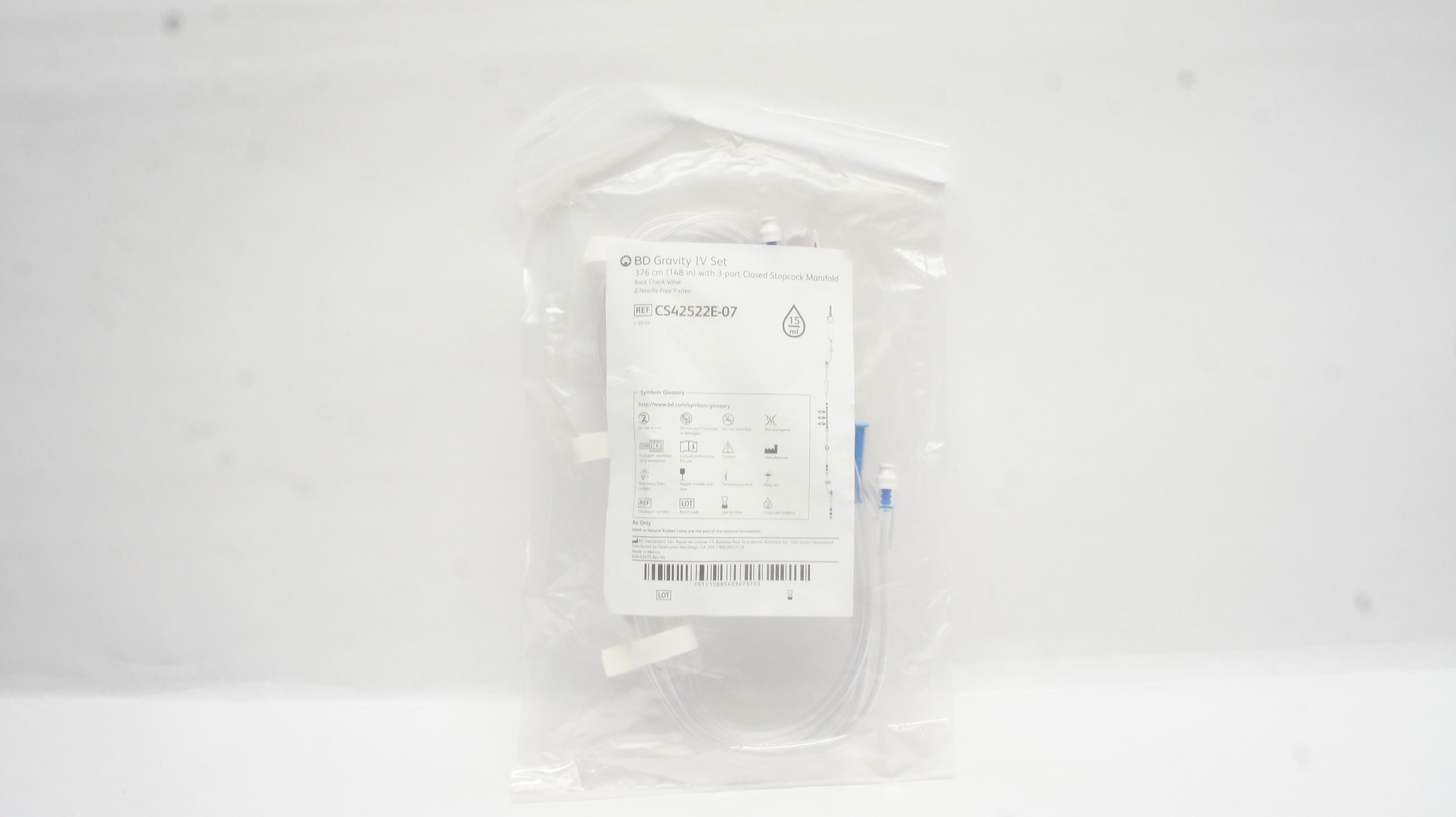 BD CS42522E-07 Gravity IV Set w/3-Port Closed Manifold 148inch x 30mL,15drops/mL