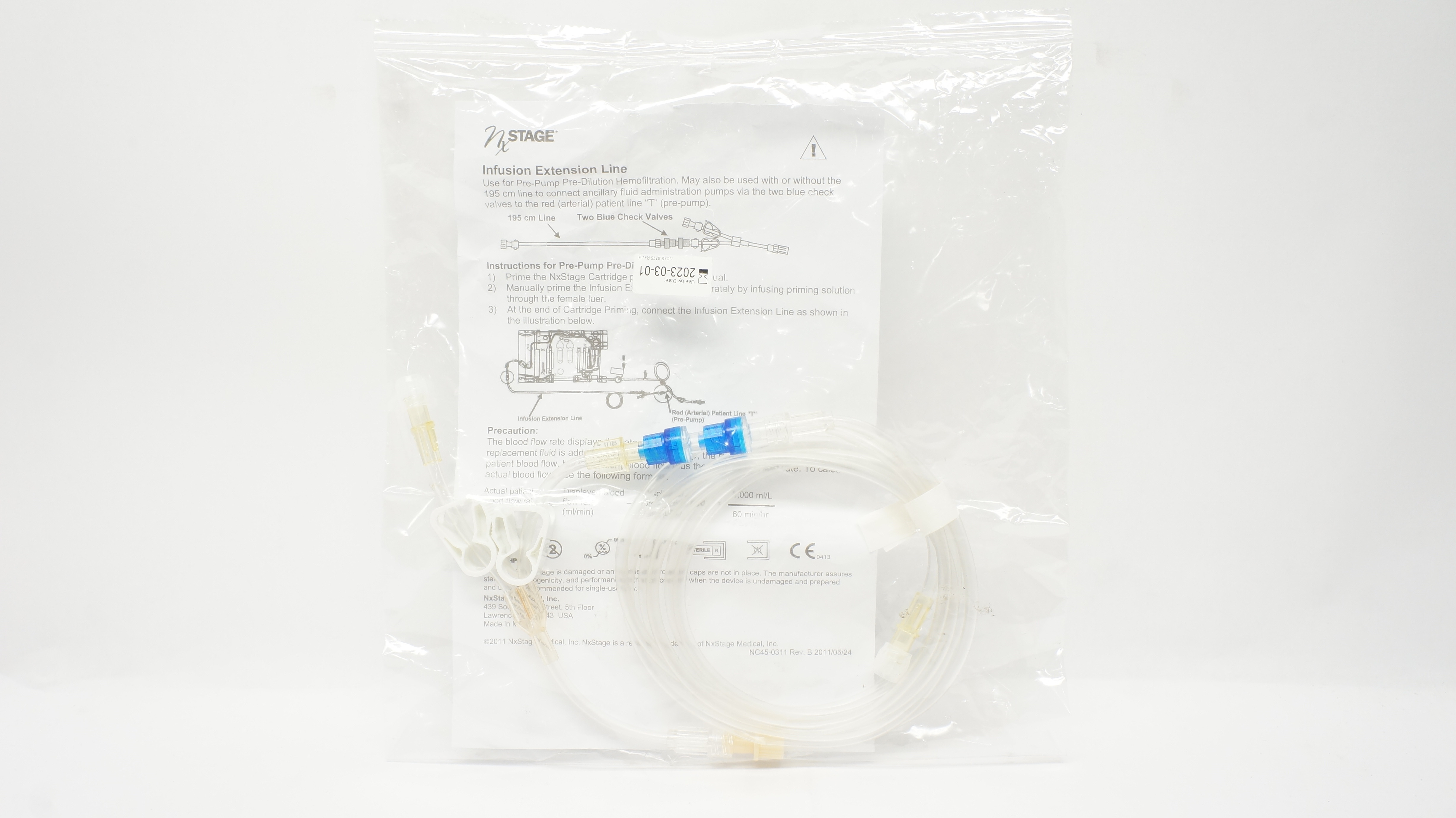 NxStage Infusion Extension Line 195cm 2 Blue Check Valves