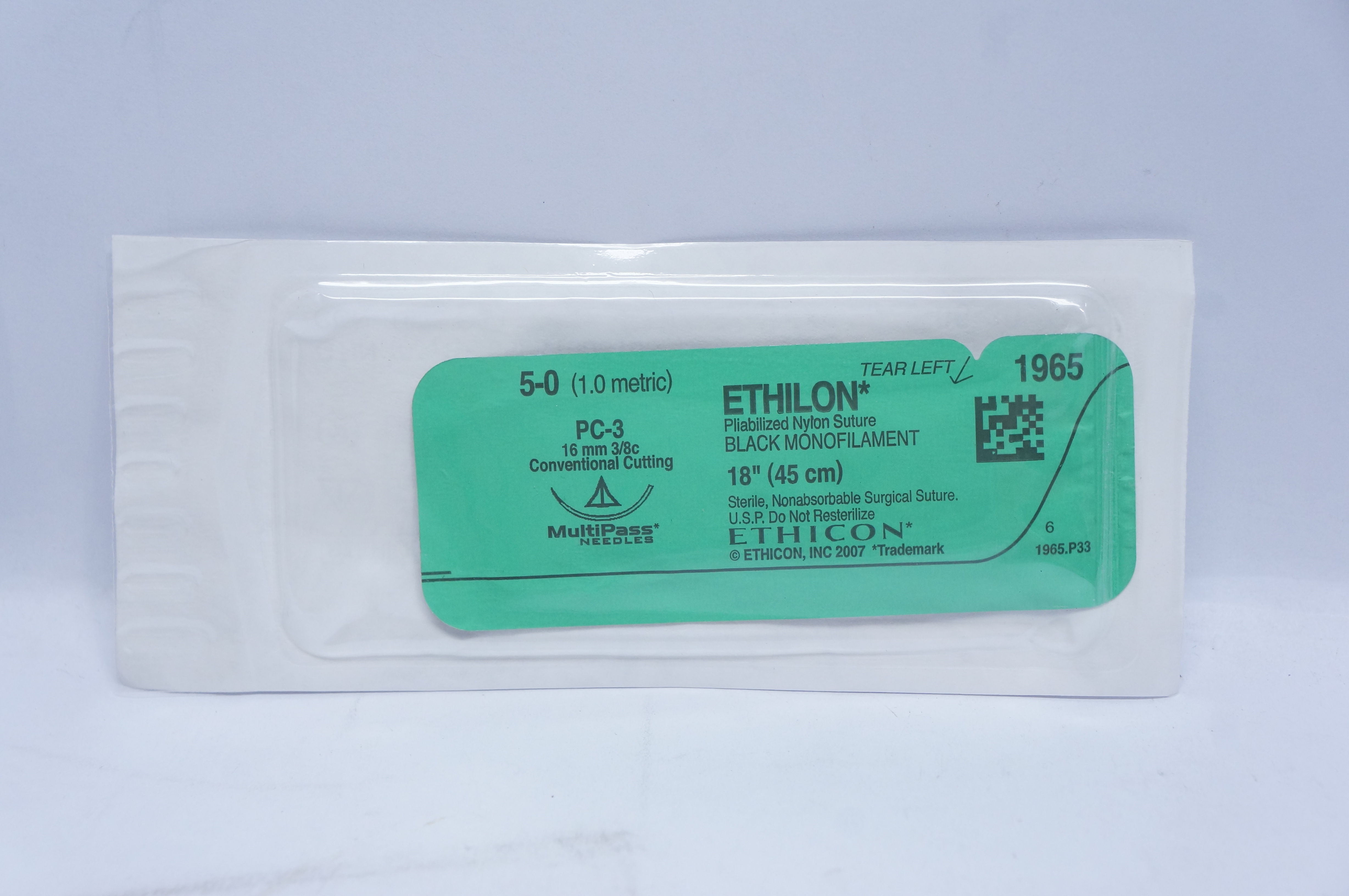 Ethicon 1965 5-0 ETHILON, PC-3, 16mm 3/8c Conventional Cutting, 18inch
