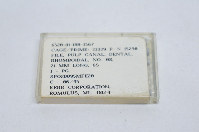 Kerr Dental Pulp Canal File, #08, 21mm Long, NSN 6520-01-180-3567 - Pack of 6
