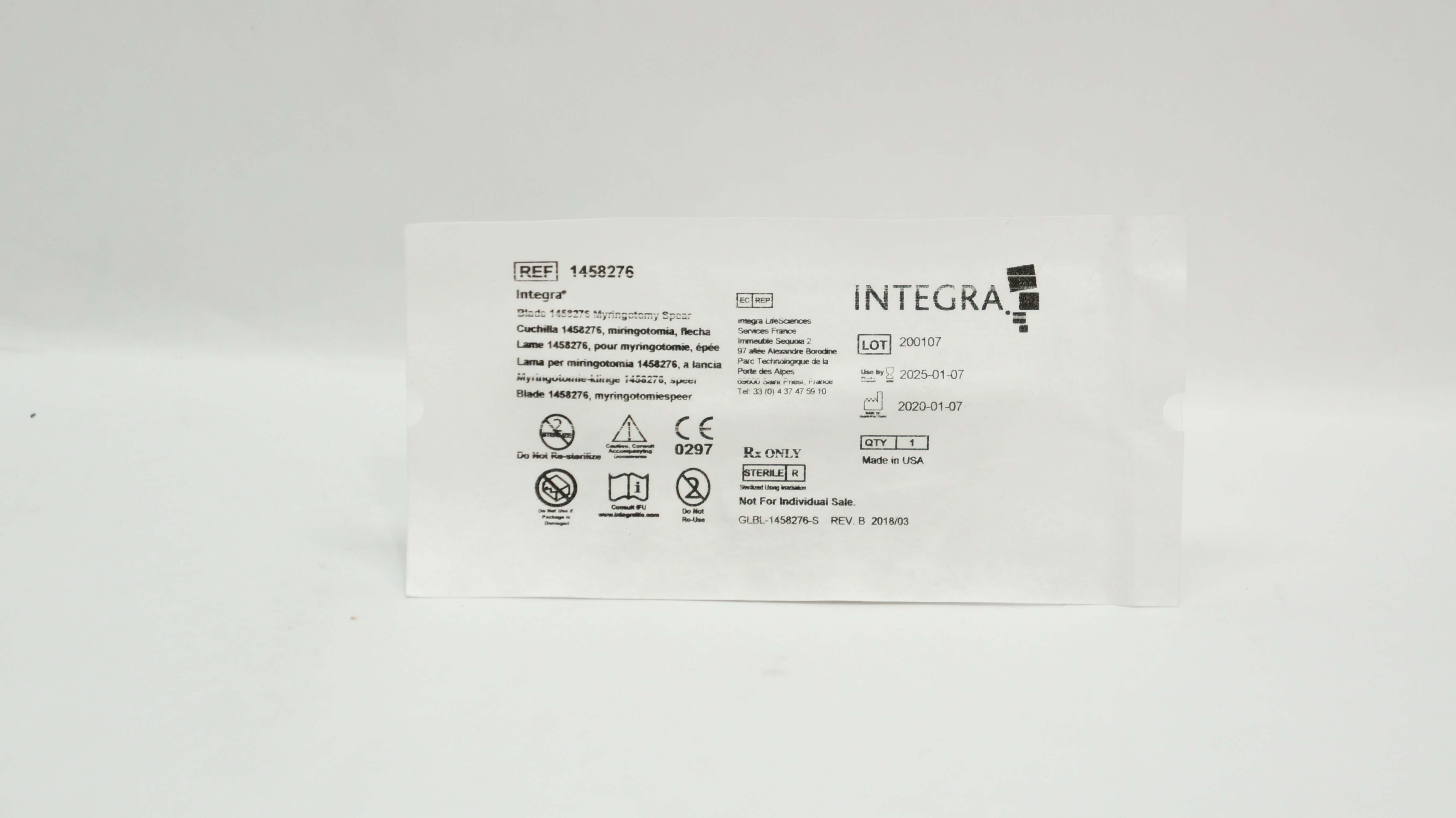 Integra 1458276 Blade 1459275 Myringotomy Spear