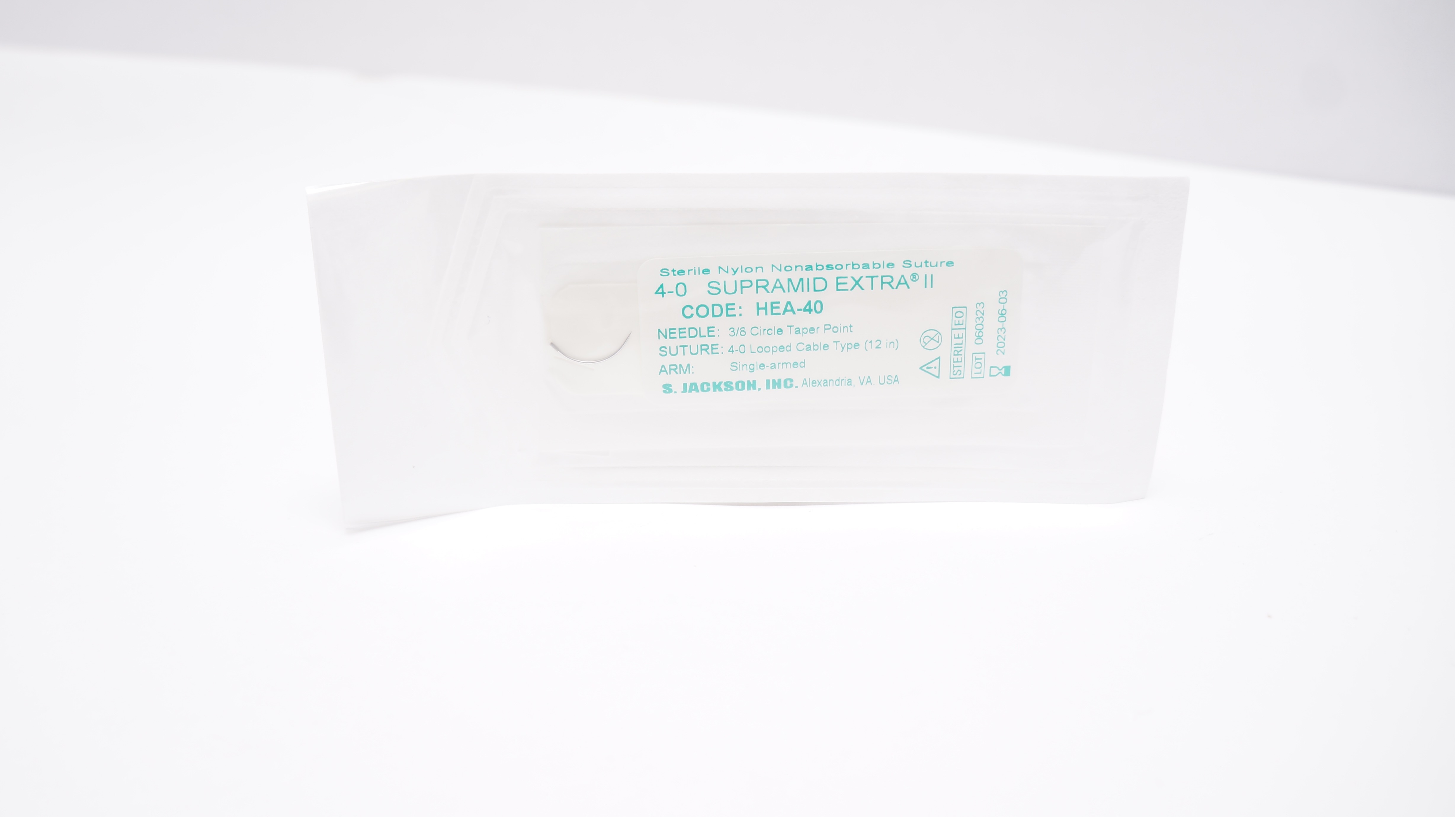 S. Jackson HEA-40 Nylon Stre 4-0 Supramid Extra II, 3/8c Taper,  12inch (x)