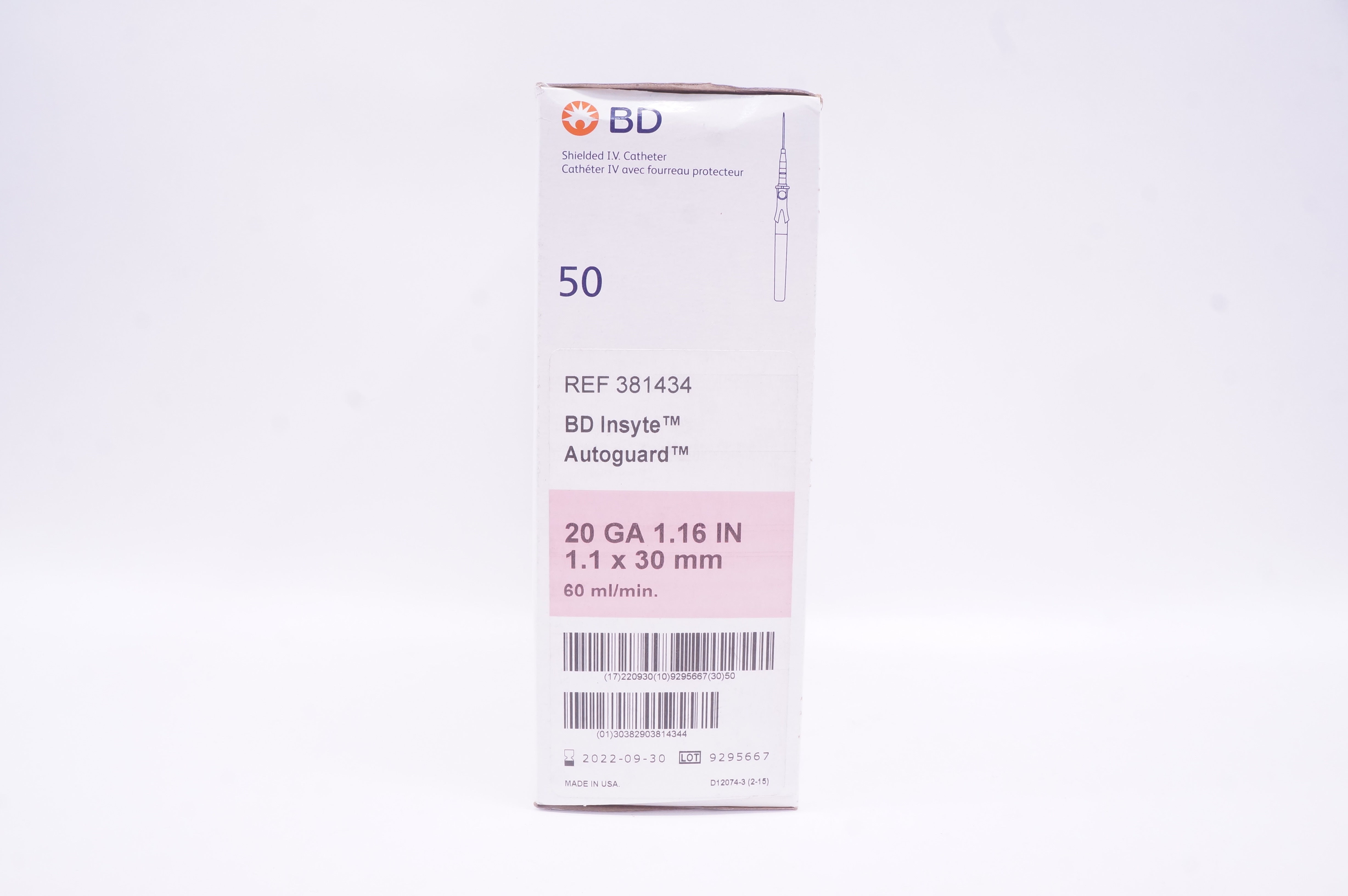 BD 381434 Insyte Autoguard Shielded IV Cath. 20Ga x 1.16inch 60ml - Box of 50