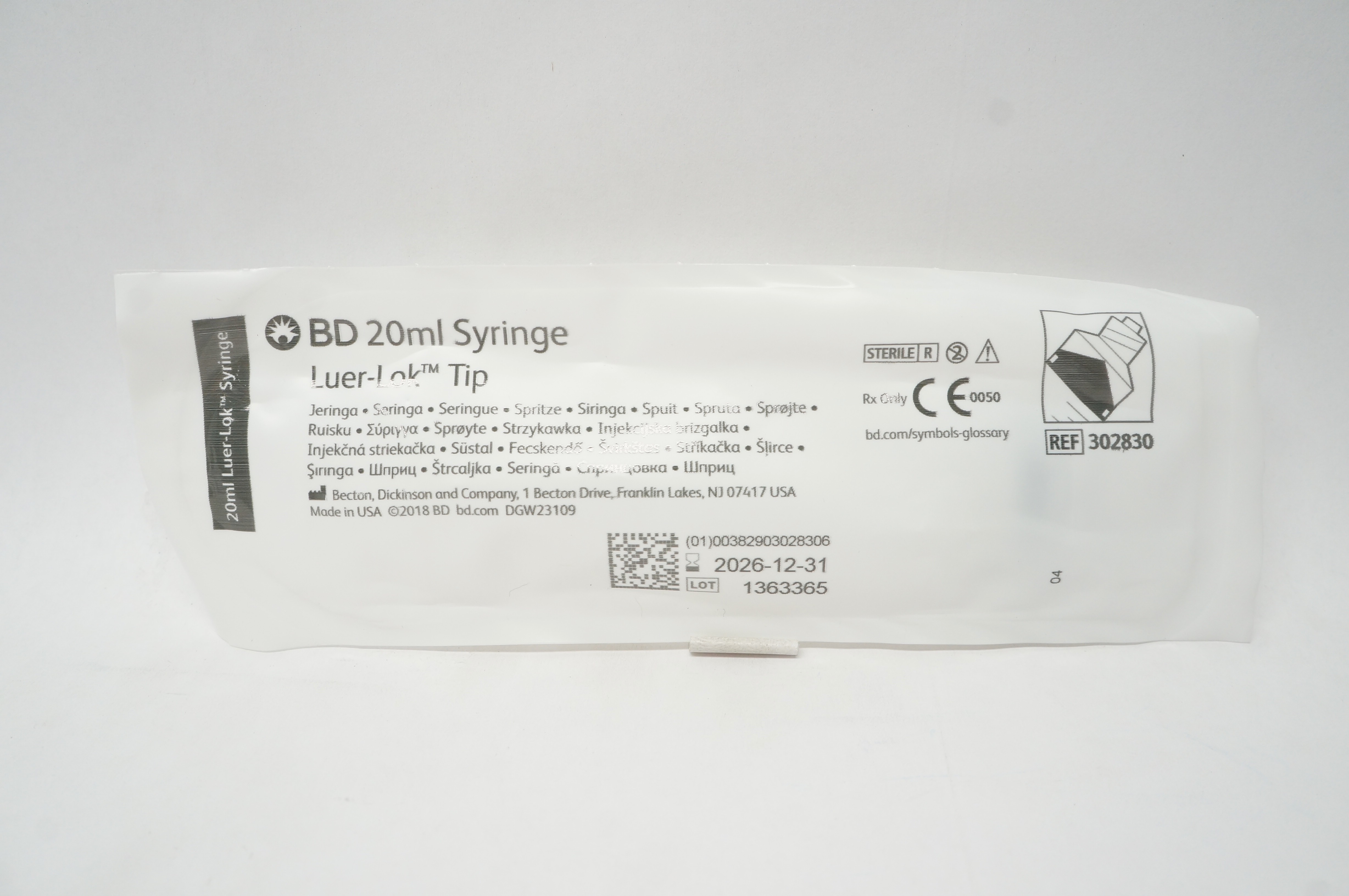 BD 302830 Syringe Luer-Lok Tip 20 ml