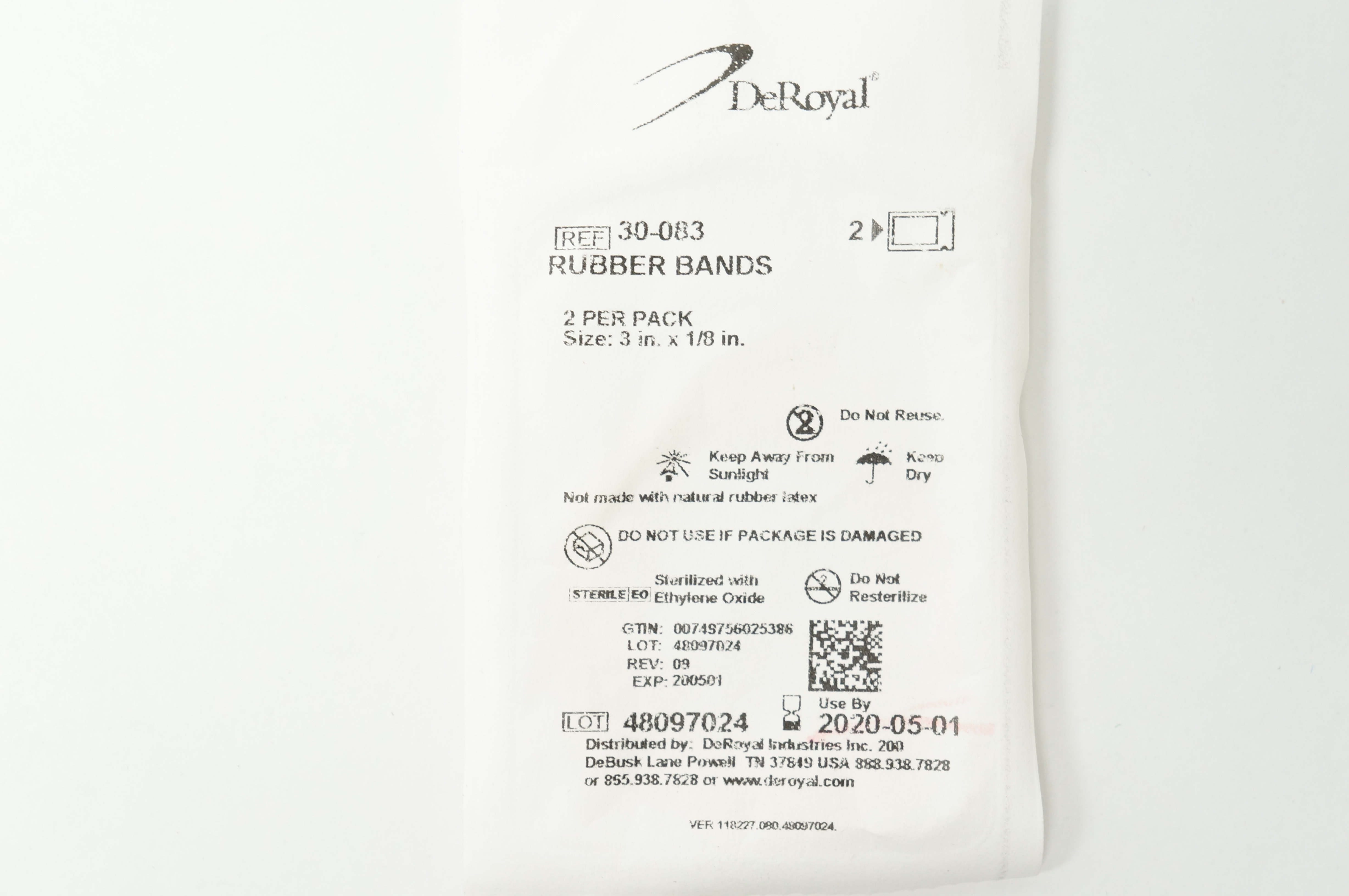 DeRoyal 30-083 Rubber Bands 3inch x 1/8inch (x) - Pack of 2