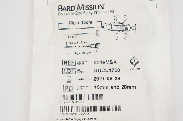 Bard 2016MSK Mission Core Biopsy Instrument Kit 20gx16cm 19gx11.1cm 19gx13.8cm