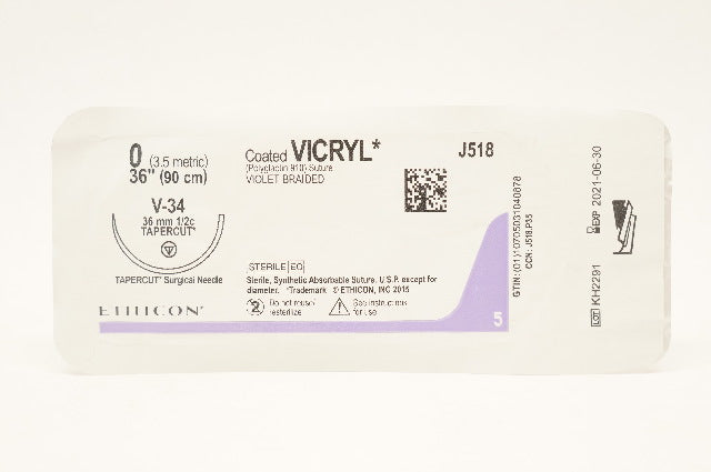 Ethicon J518 0 Coated VICRYL Violet, 1X36" V-34 Polyglactin 910 Stre. (x)