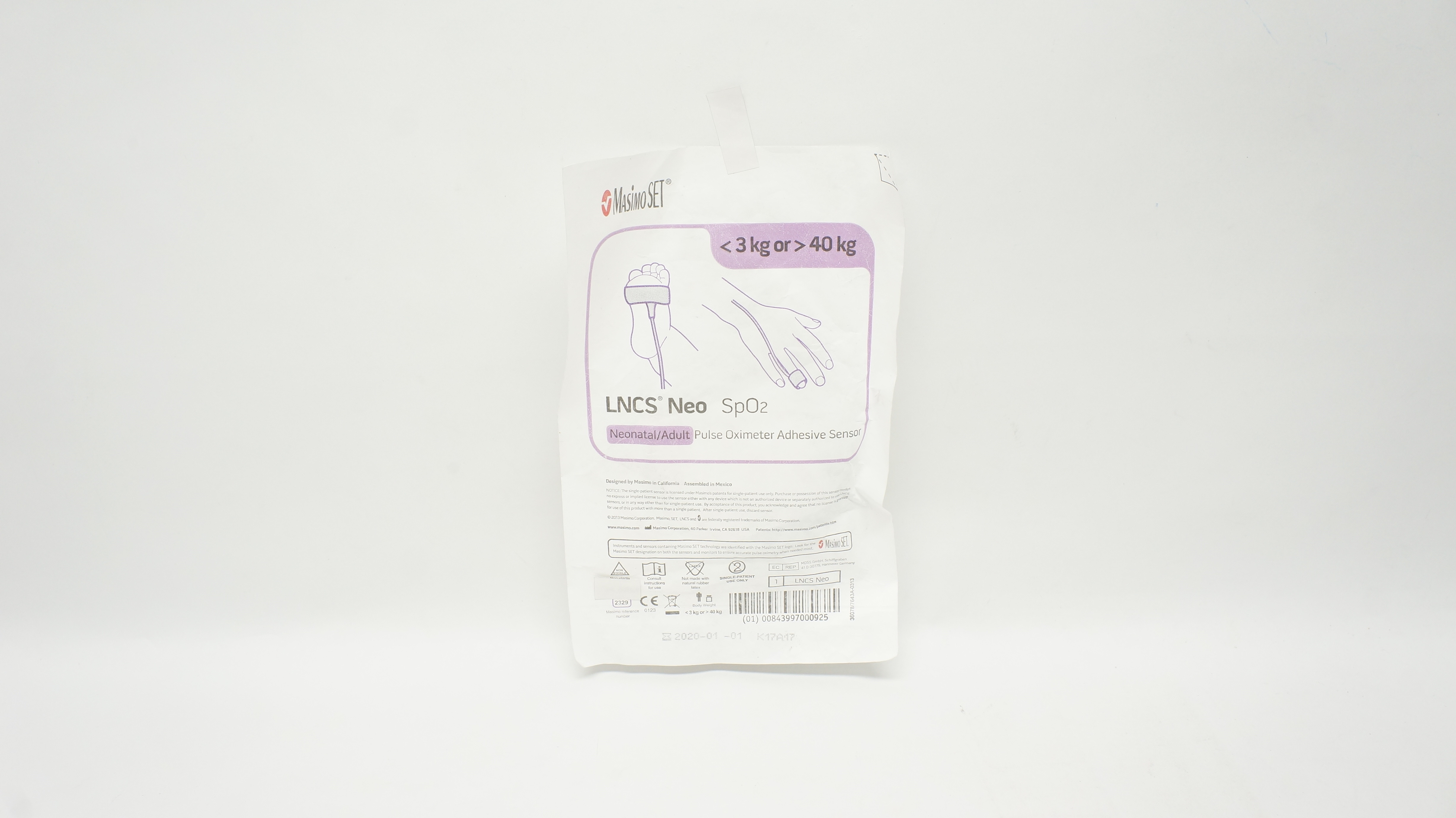 MasimoSet 2320 LNCS Neo-3 SpO₂ Pulse Oximeter Adhesive Sensor, <3kg or > 40kg(x)
