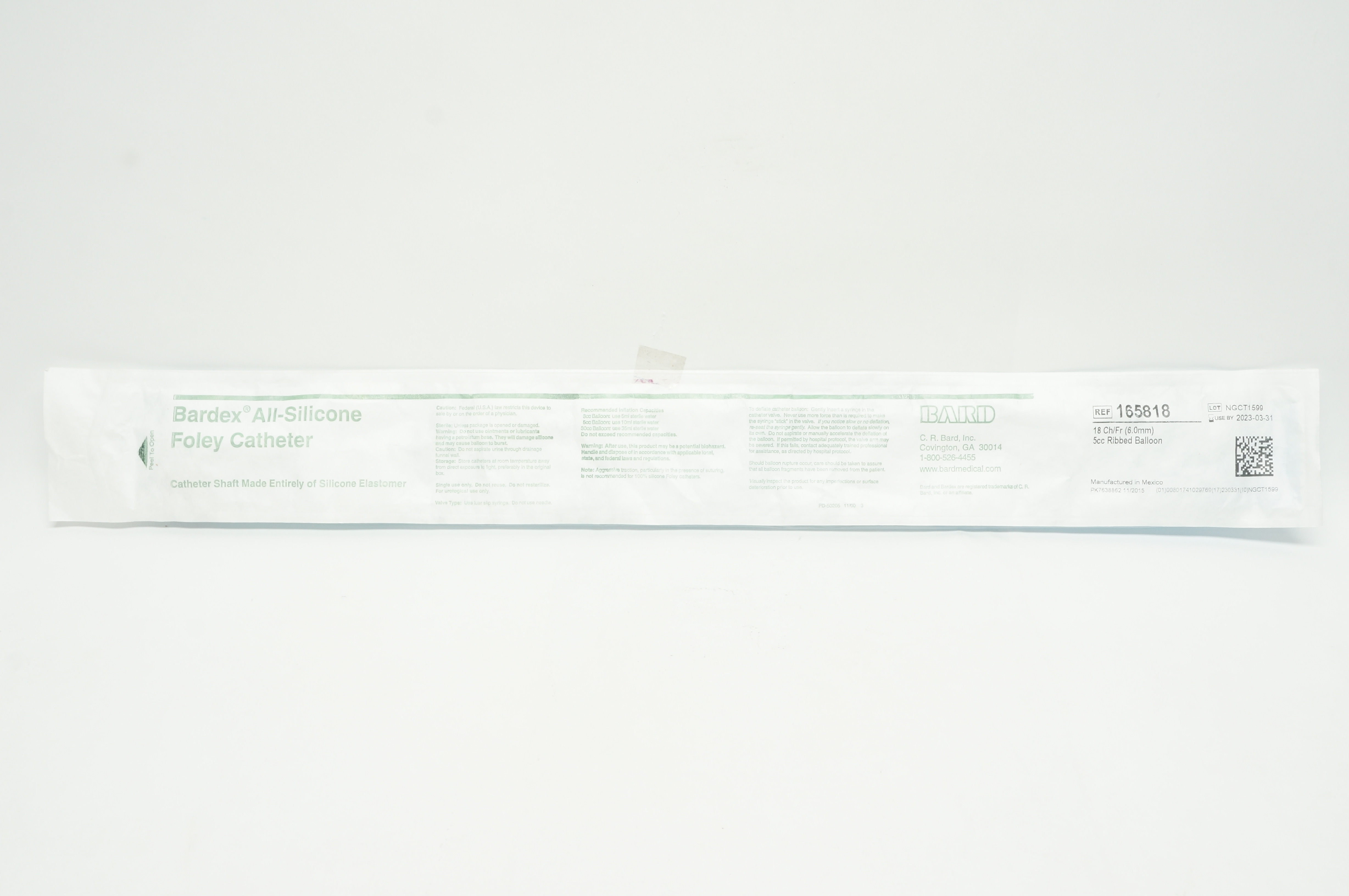 Bard 165818 All-silicone Foley Cath. 18Fr 5cc  Ribbed Balloon (x)