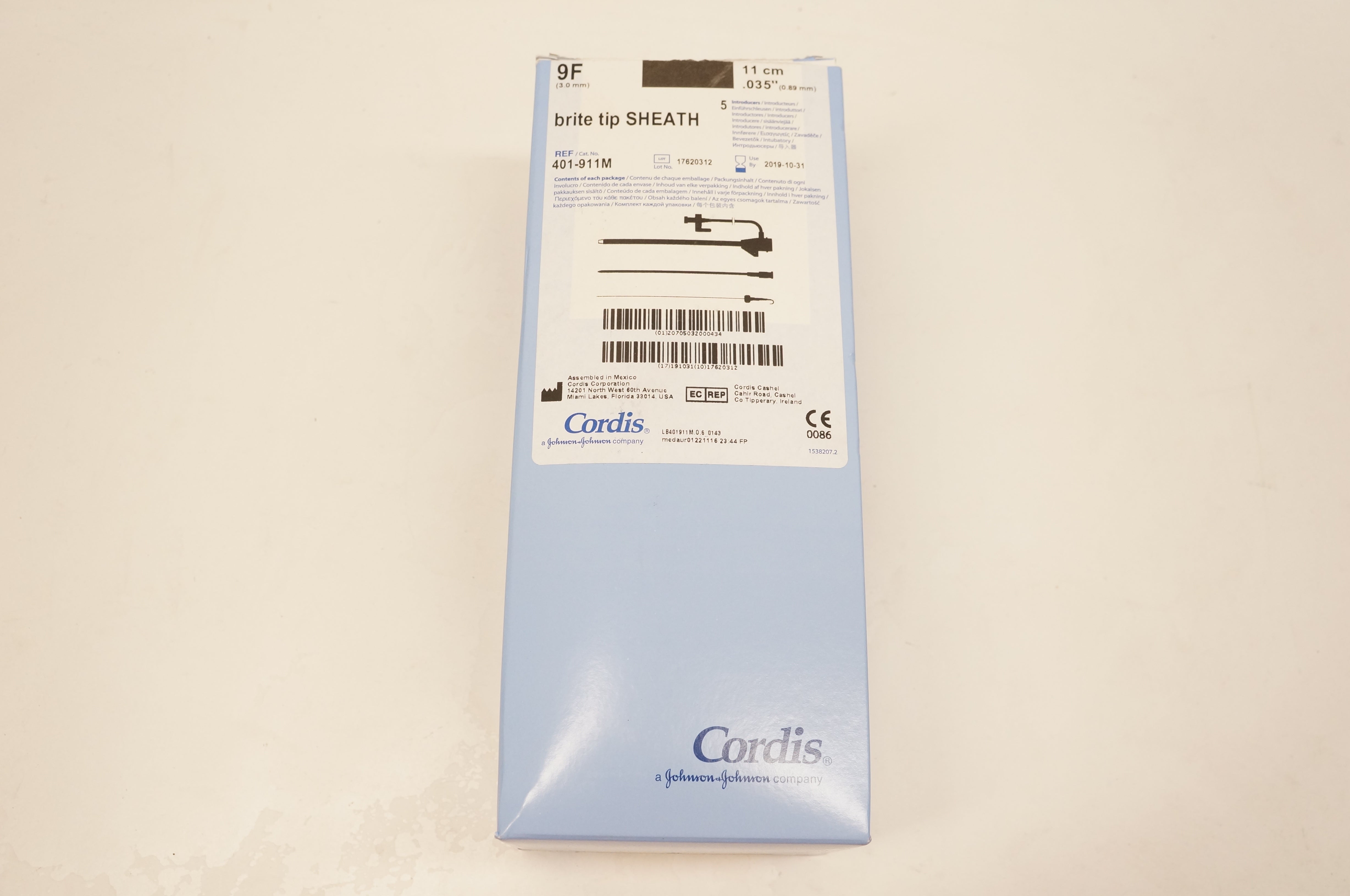 Cordis 401-911M Brite Tip Sheath 9F x 11cm x 0.035inch (x) - Box of 4