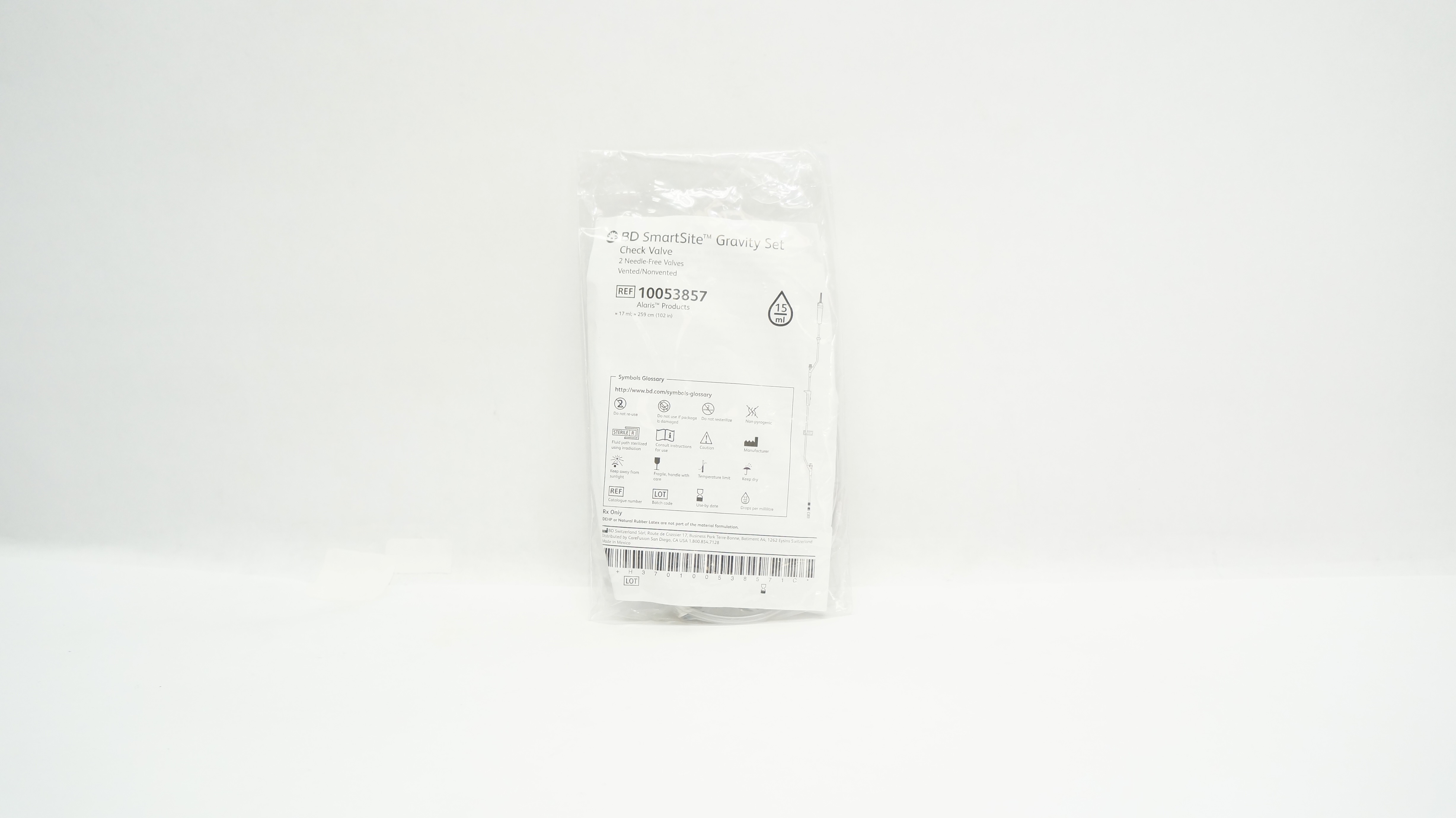 BD 10053857 SmartSite Gravity Set Check Valve 15Drops/ml, 17ml x 102inch