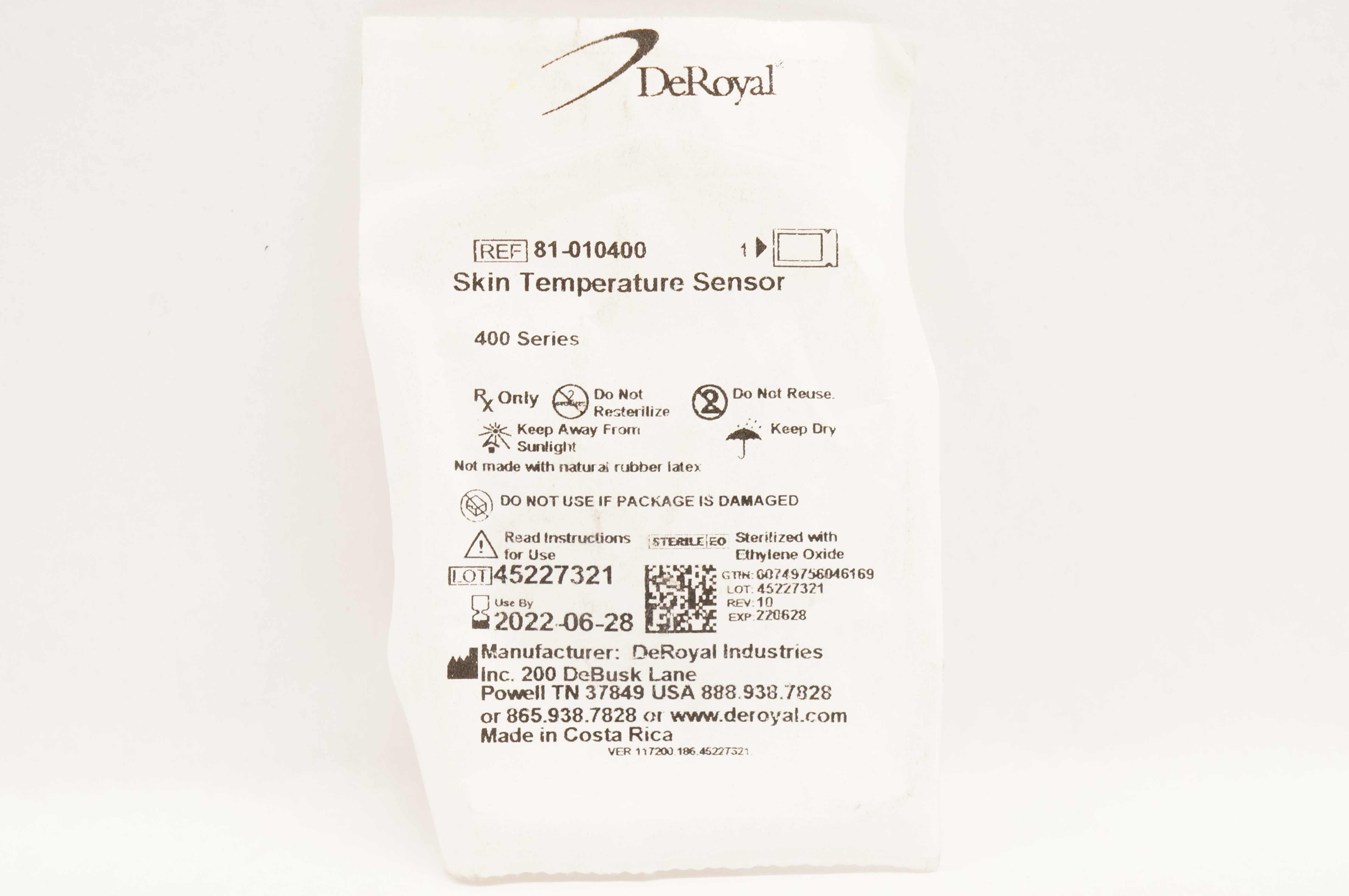 DeRoyal 81-010400 Skin Temperature Sensor 400 Series