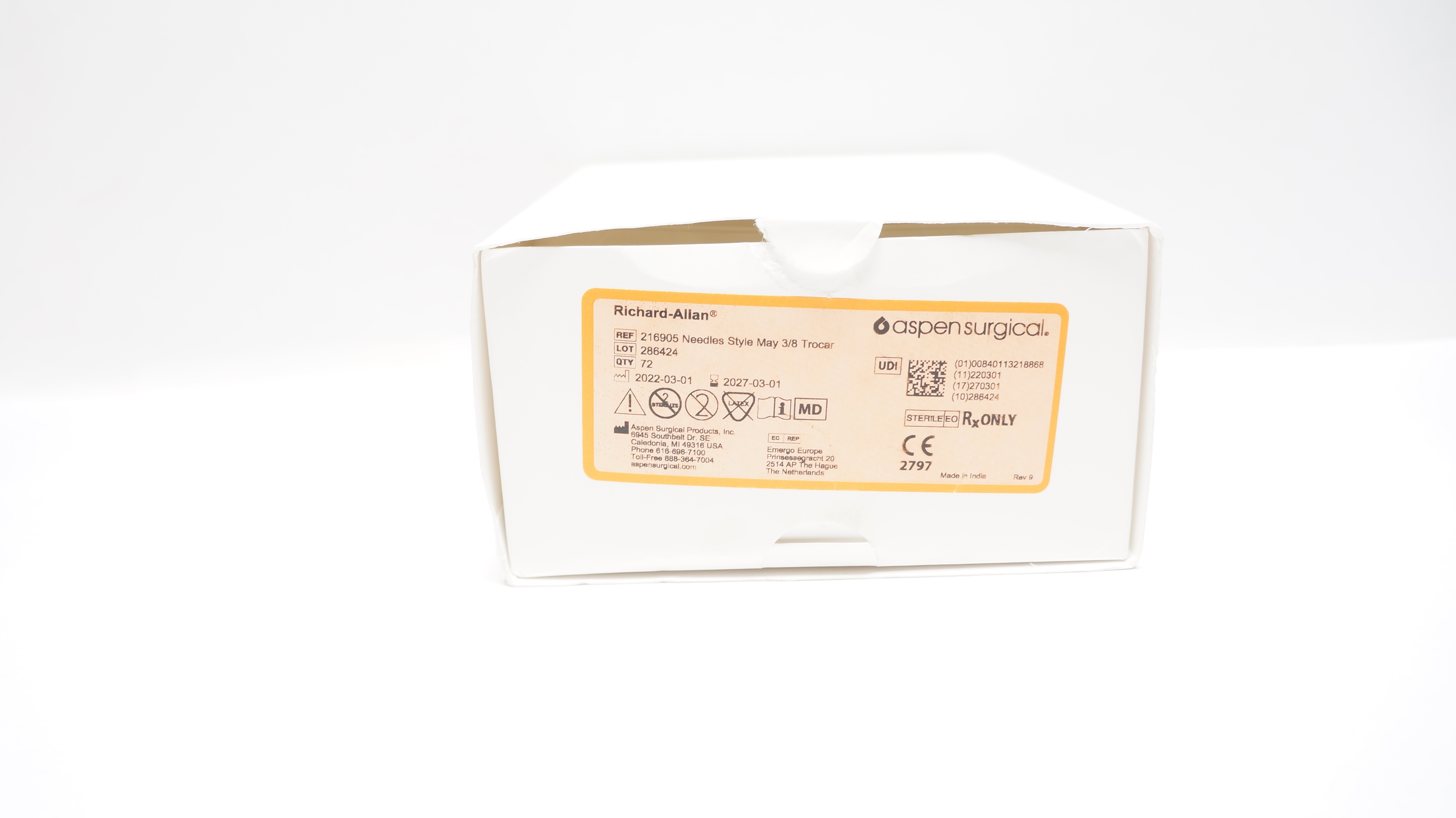 Aspen Surgical 216905 Richard Allan Ndleles 3/8 Trocar, Style May - Box of 37