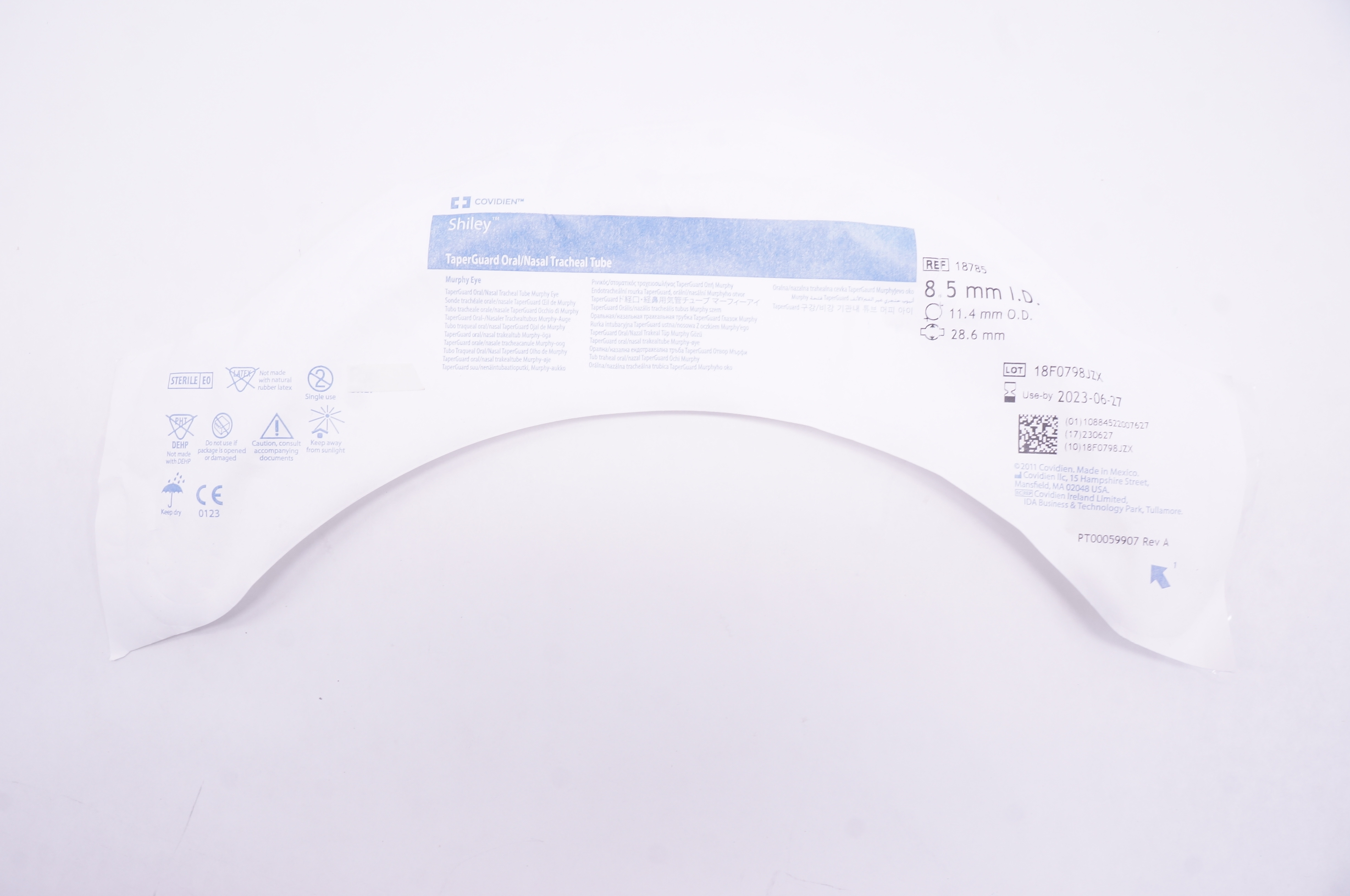 Covidien 18785 Shiley TaperGuard Oral/Nasal Tracheal Tube 8.5 x 11.4 x 28.6mm(x)