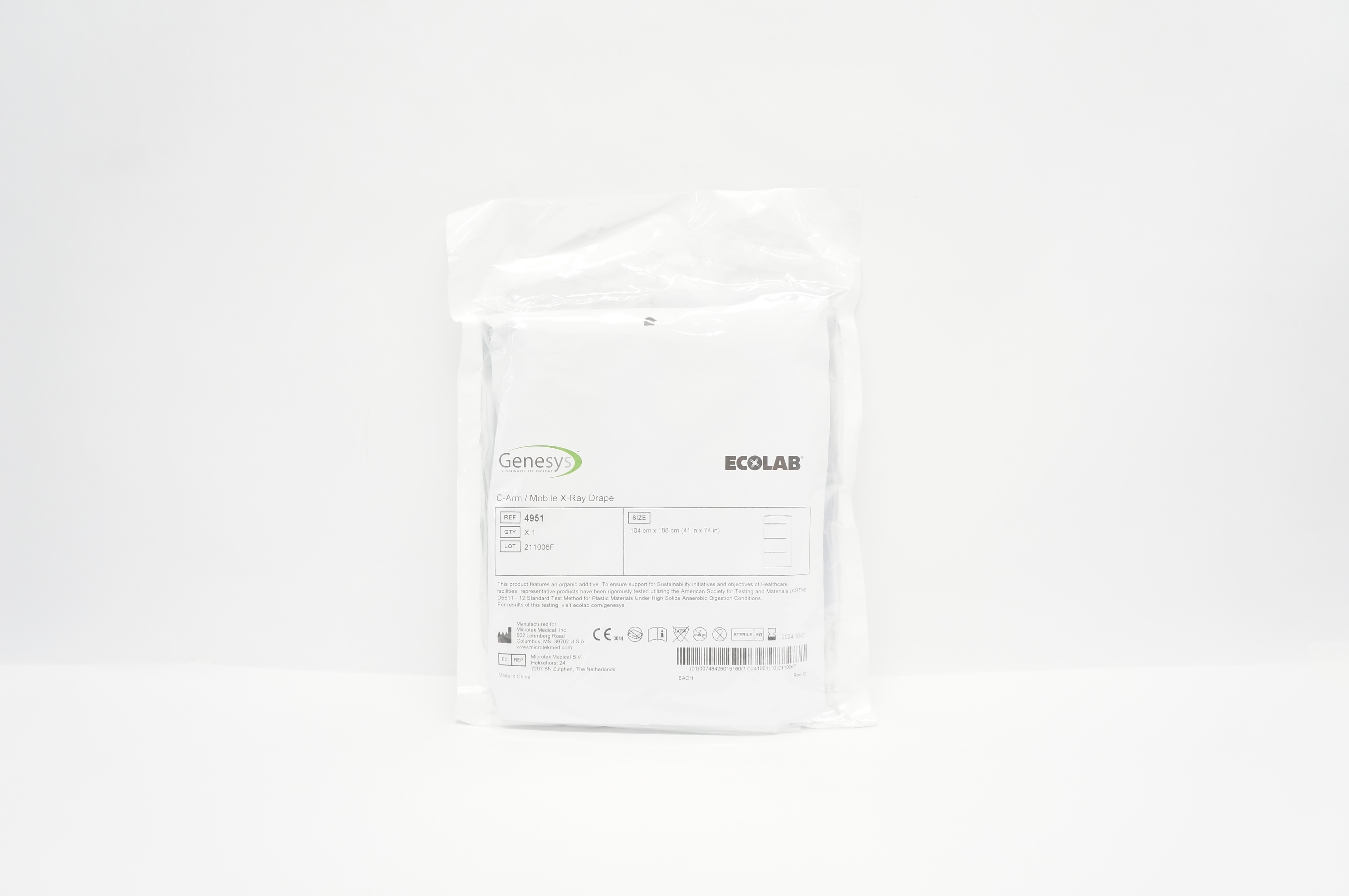 Microtek 4951 Genesys Ecolab C-Arm/Mobile X-Ray Drape 41inch x 74inch