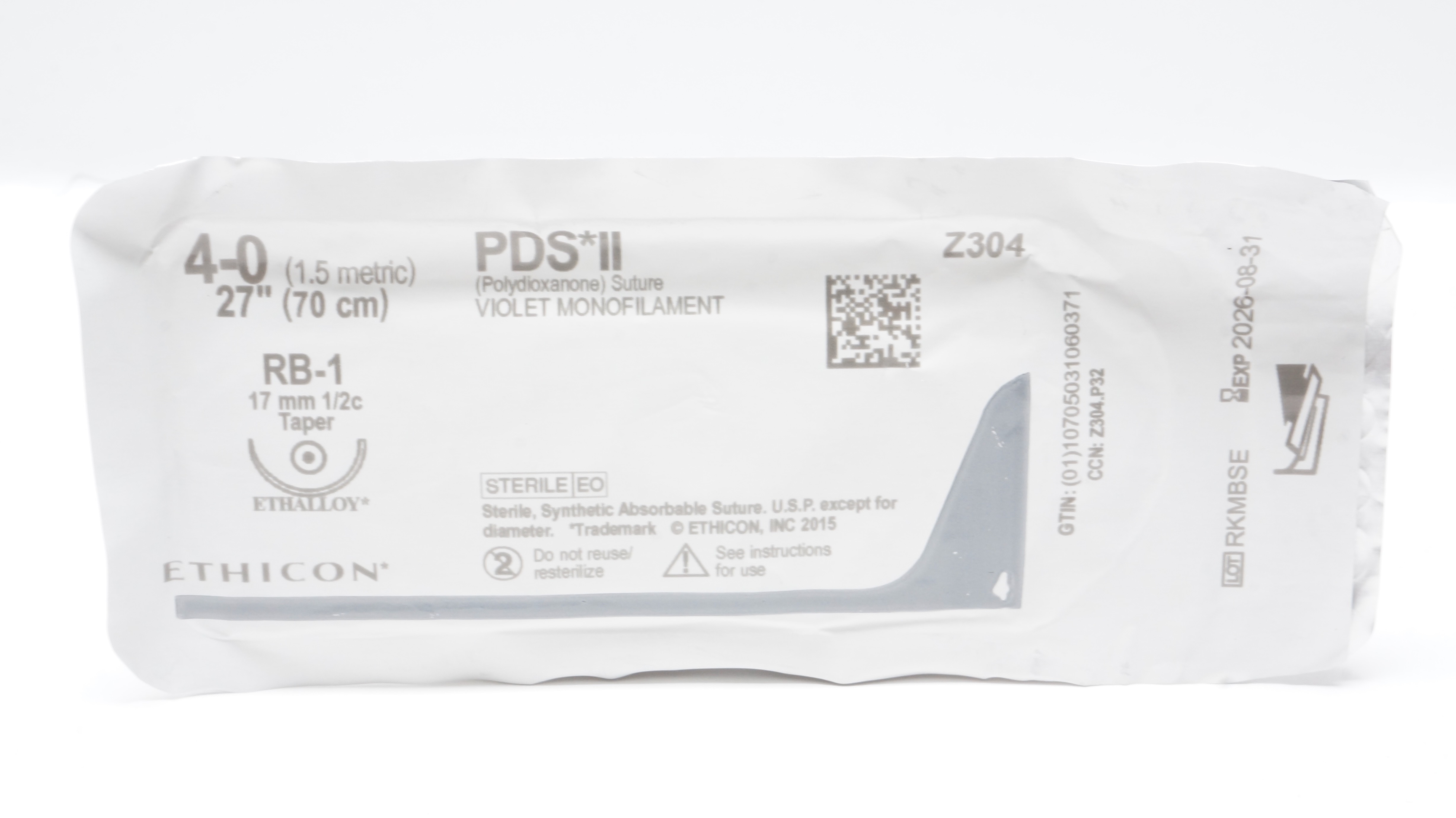 Ethicon Z304 4-0 PDS II Polydioxanone Stre RB-1 17mm 1/2c Taper, 27inch