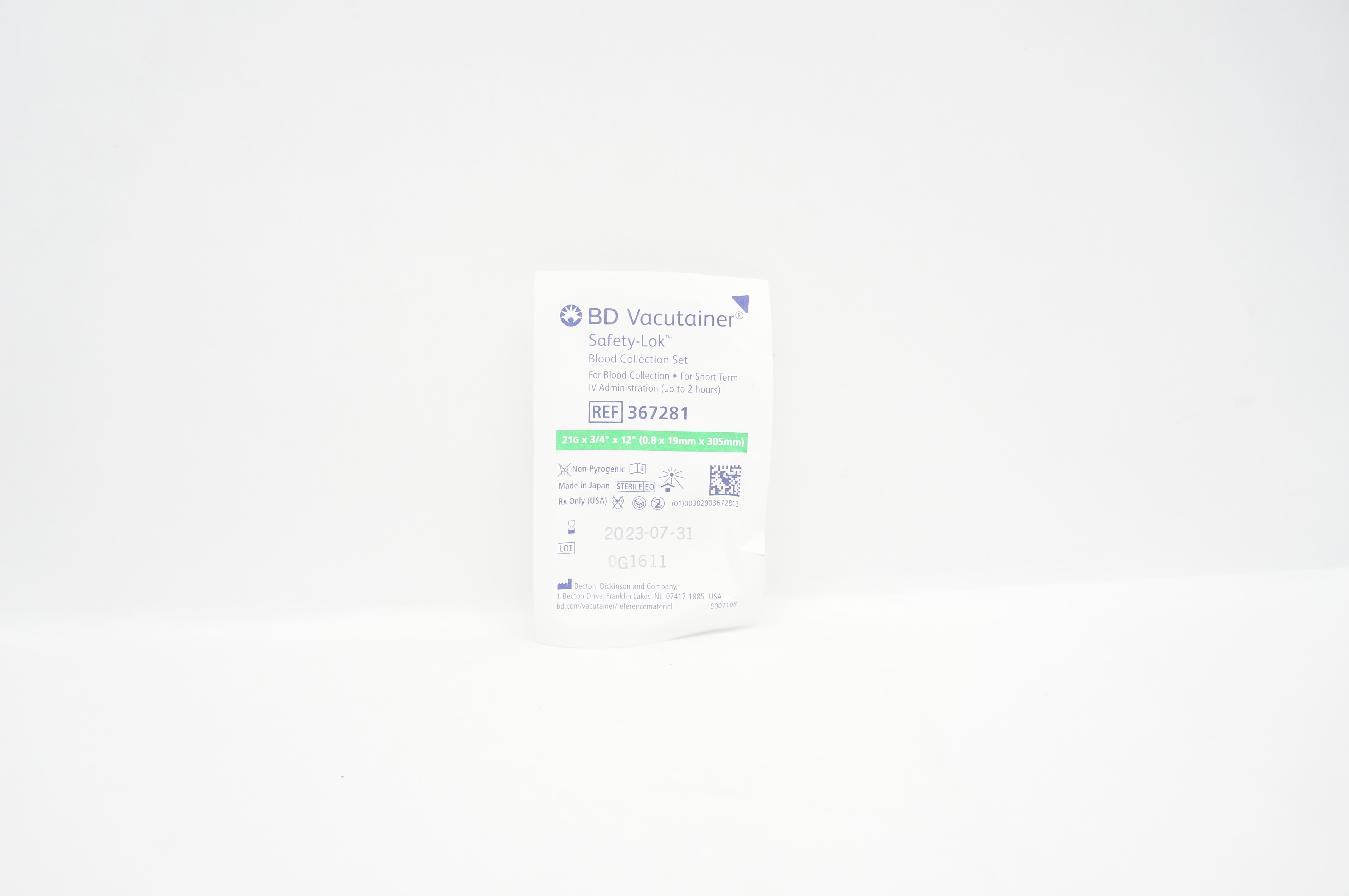 BD 367281 Vacutainer Safety-Lok Blood Collection Set 21G x 3/4inch x 12inch