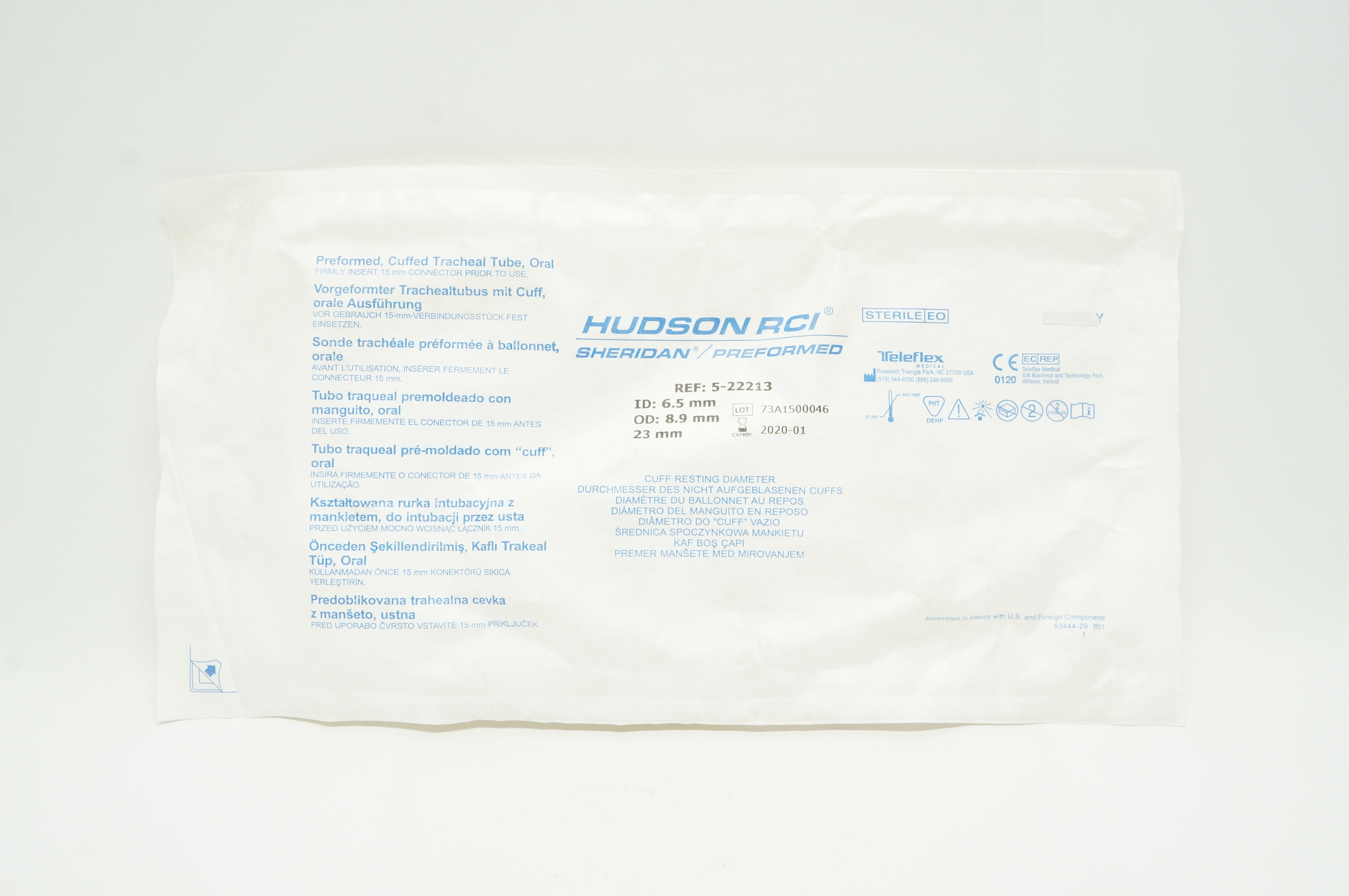 Teleflex 5-22213 Preformed, Cuffed Tracheal Tube,Oral 6.5 x 8.9 x 23mm (x)