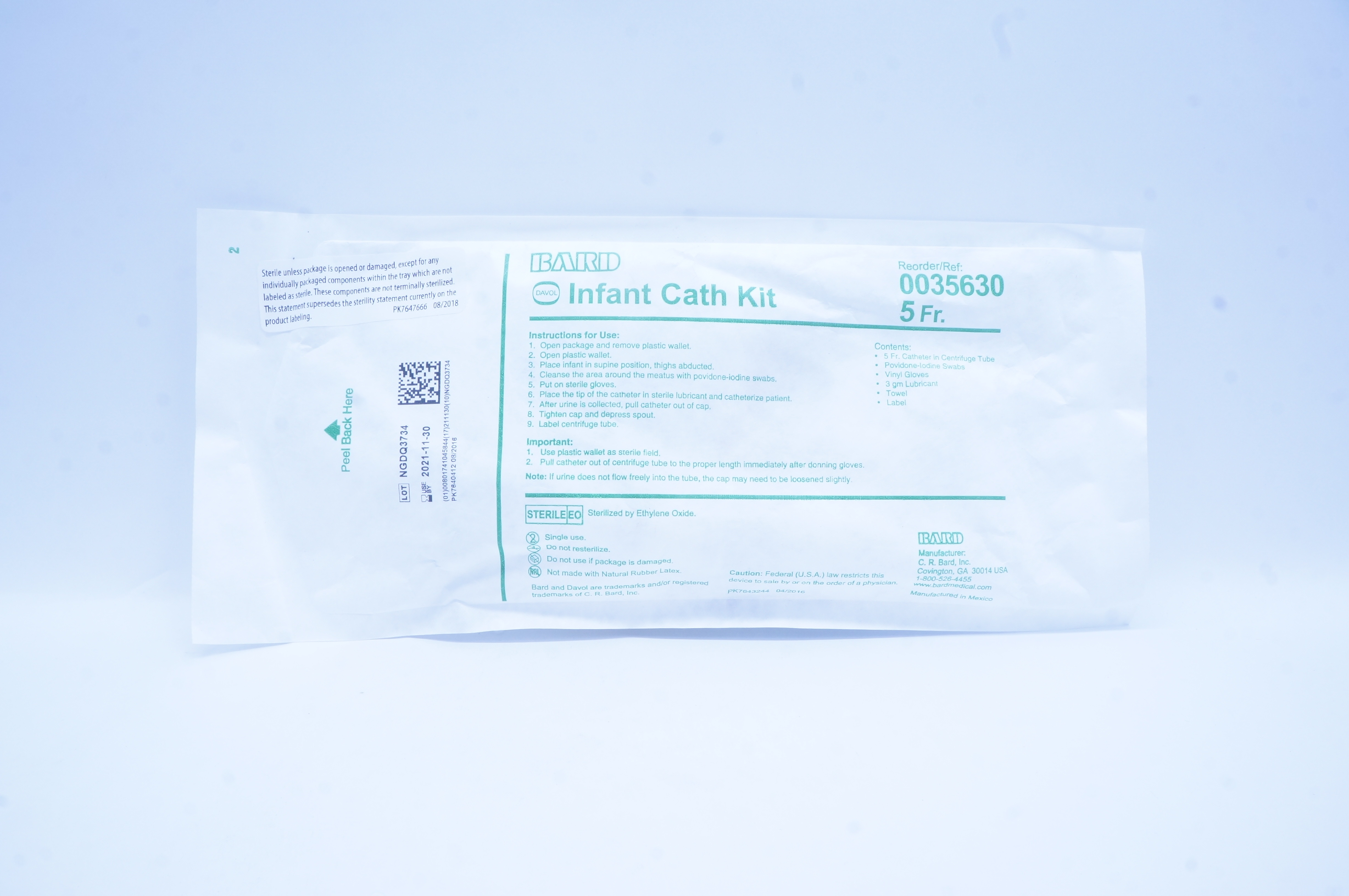 Bard 0035630 Davol Infant And Pediatric Cath. Kit 5 Fr