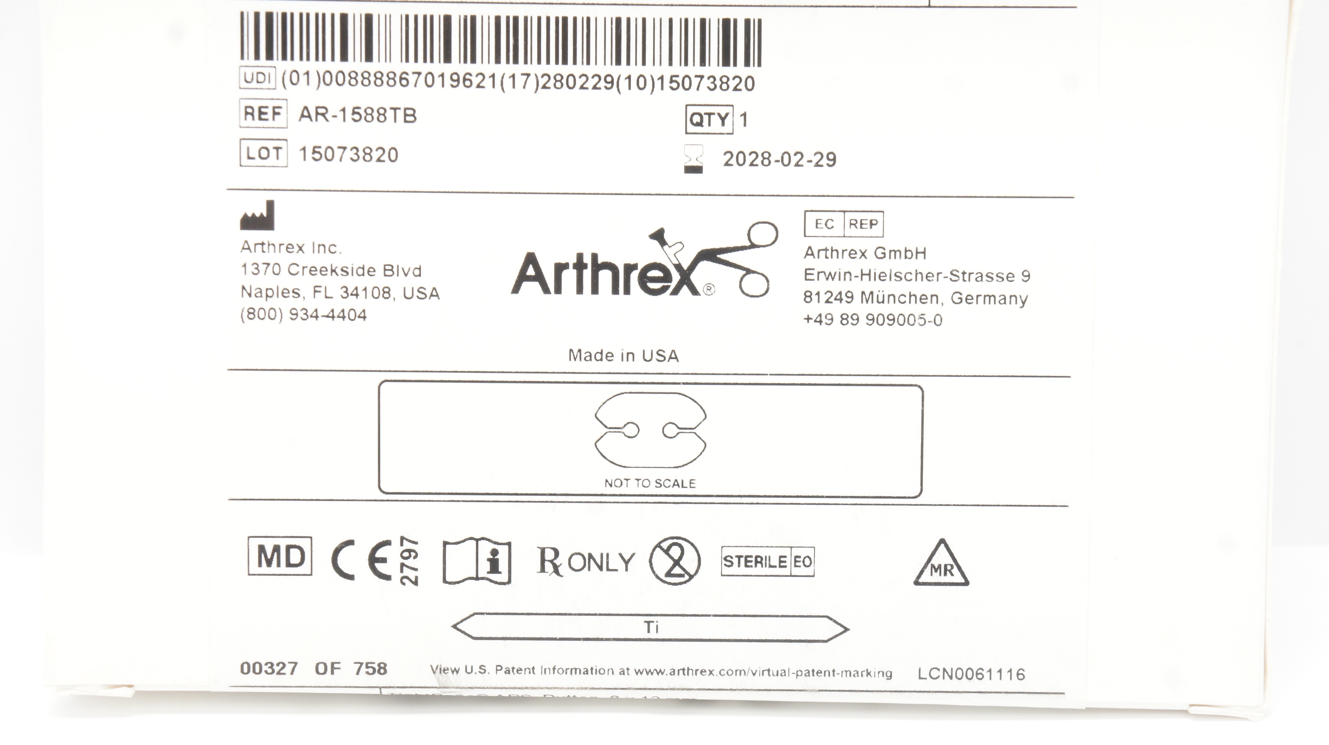 Arthrex AR-1588TB TightRope ABS Button 8mm x 12mm