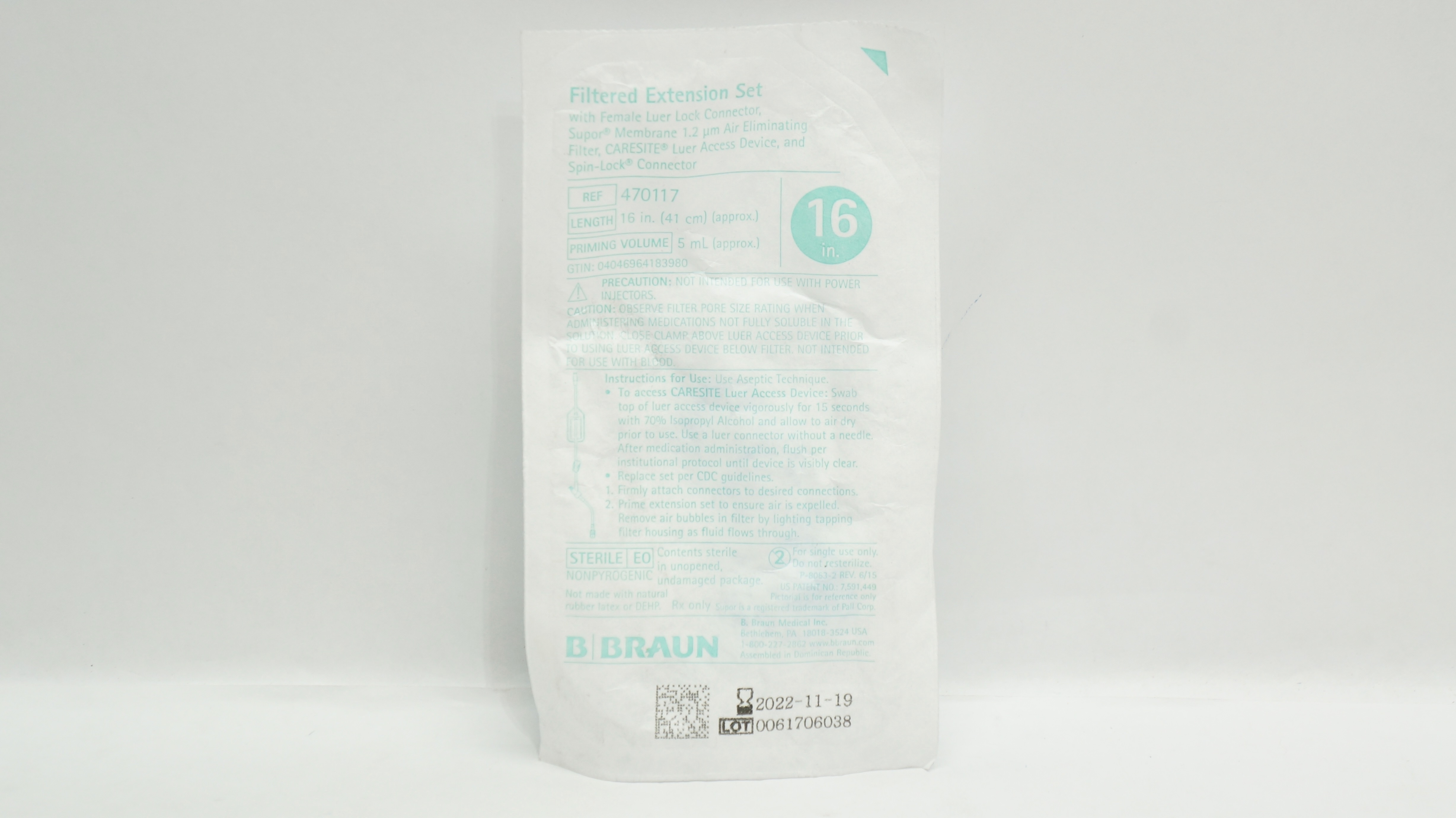 B. Braun 470117 Filtered Extension Set With Female Luer Lock Connector 16 in (x)