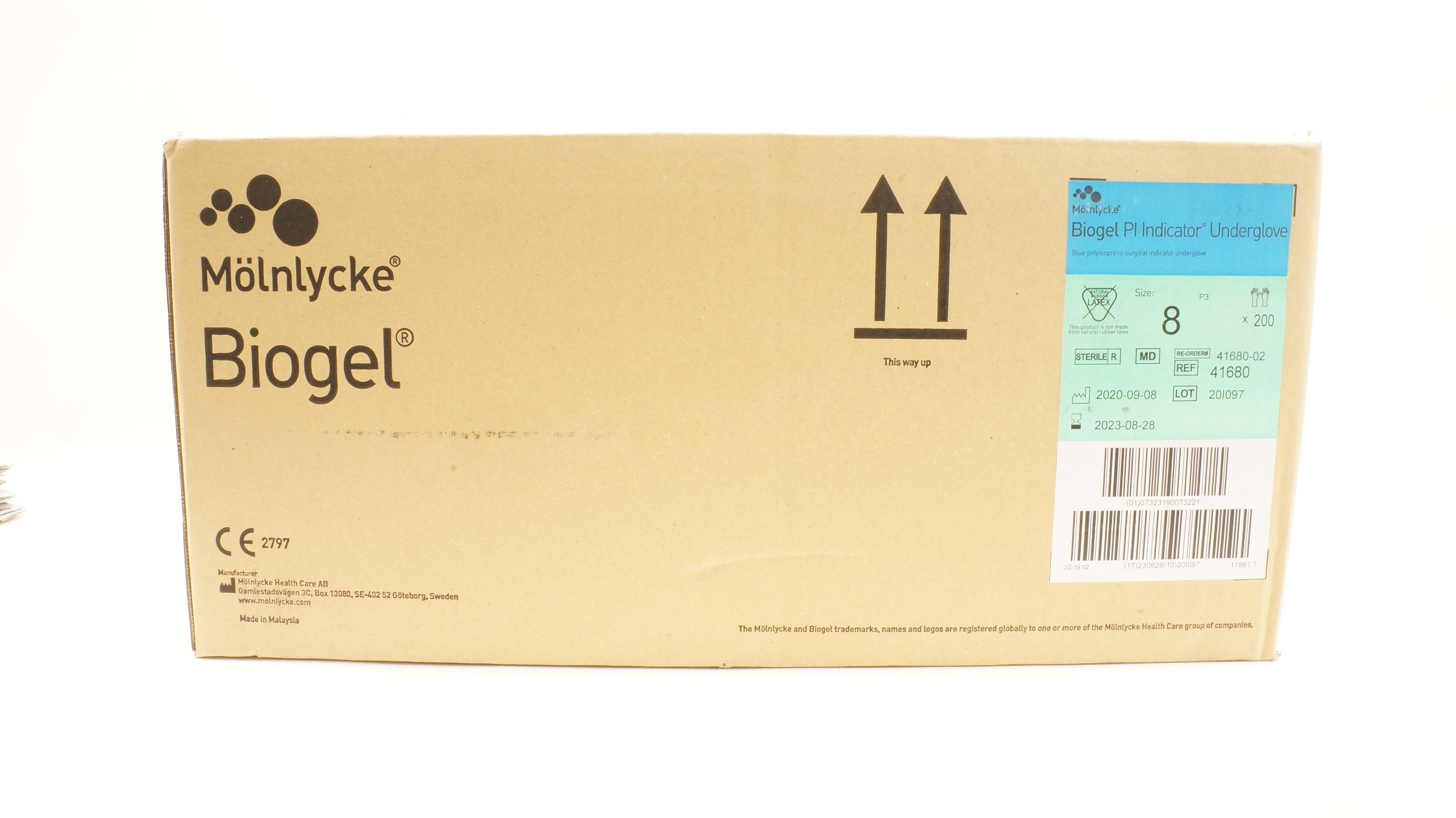 Molnlycke Health Care 41680 Biogel Pl Indicator Underglove Size 8 - Box of 200