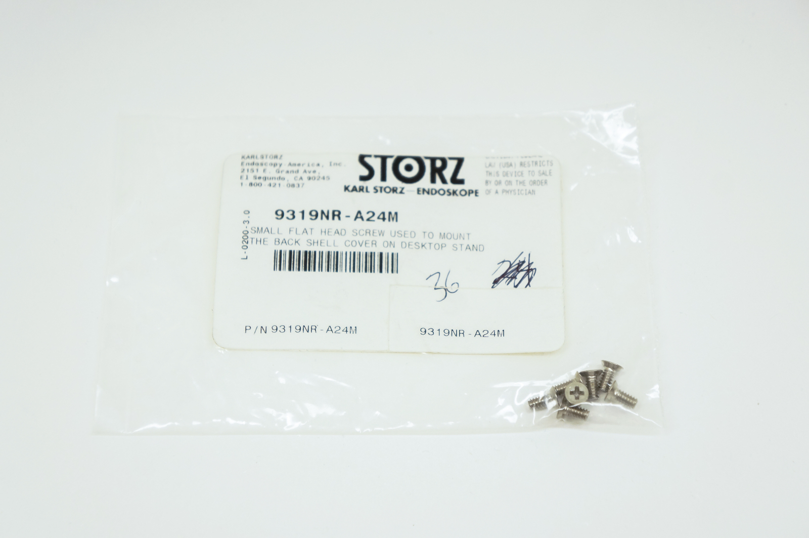 Karl Storz 9313NR-A24M Small Flat Head Screw Used to Mount The Back Shell Cover