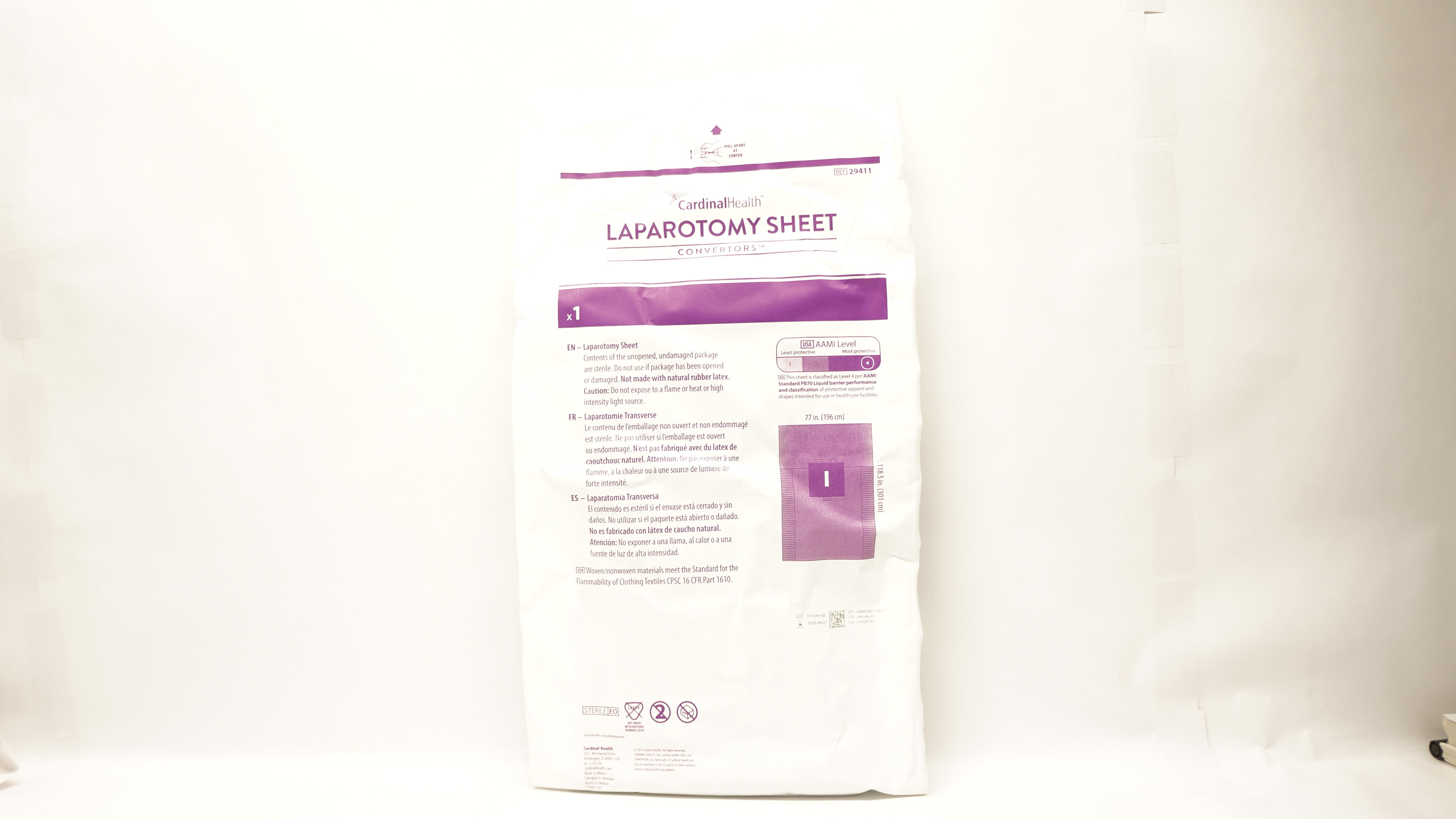 Cardinal Health 29411 Convertors Laparotomy Sheet 77inch x 118.5inch