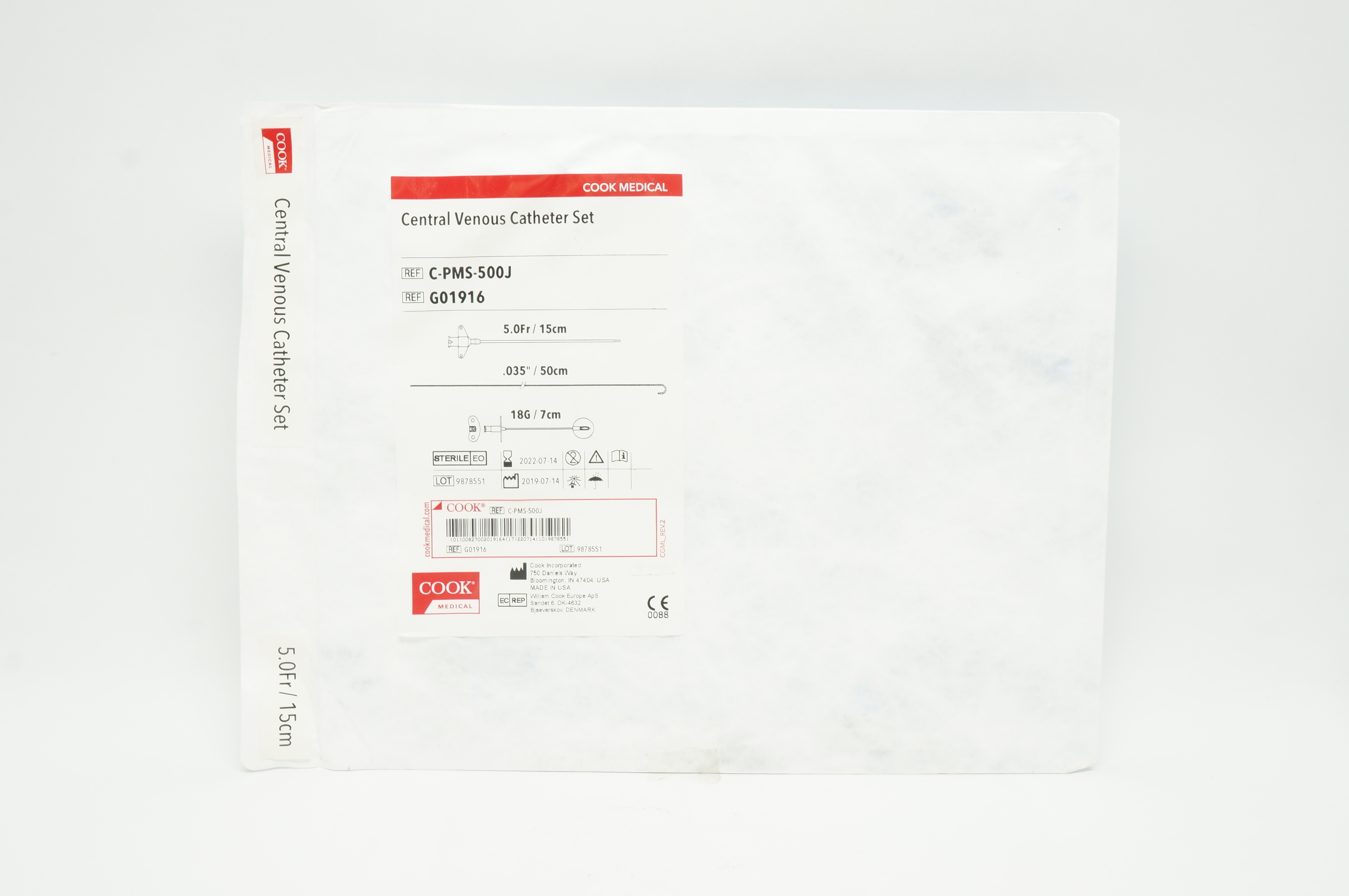 Cook Medical G01916 Central Venous Cath. Set  5.0Fr x 15cm