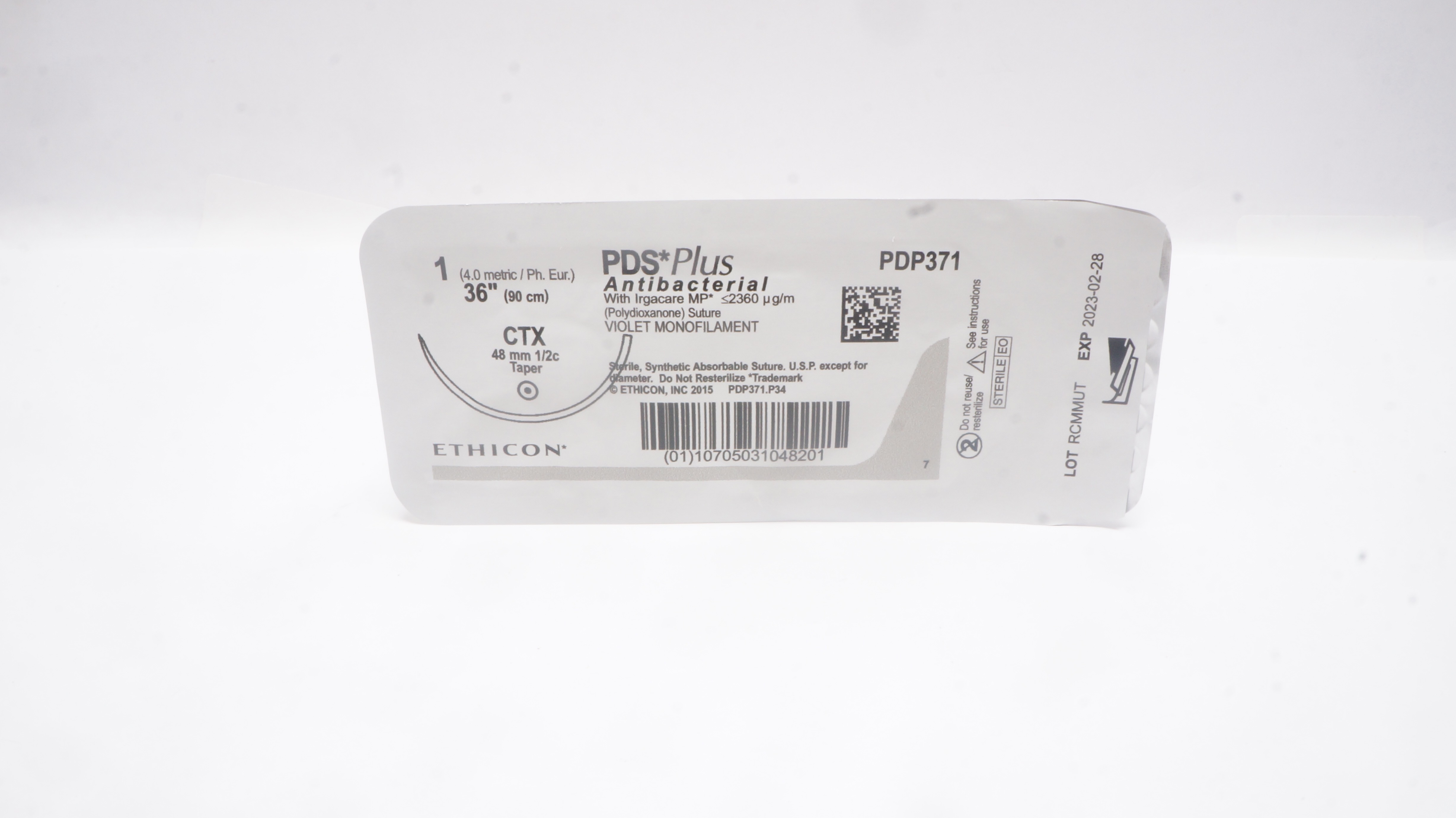 Ethicon PDP371 1 PDS Plus VIOLET MONOFILAMENT CTX 48mm 1/2c Taper, 36in (x)