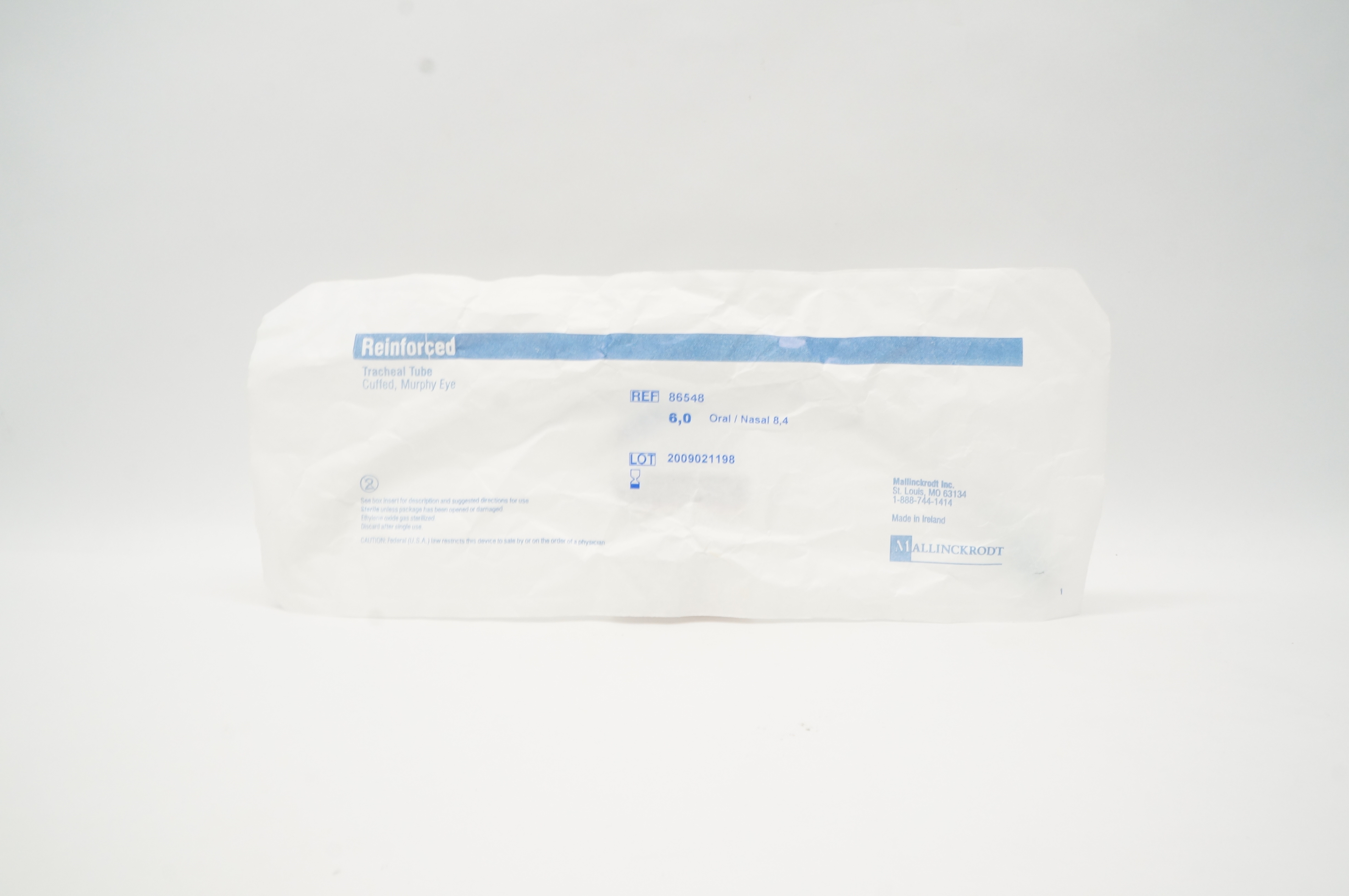 Mallinckrodt 86548 Reinforced Tracheal Tube Cuffed,Murphy Eye 6.0 Oral/Nasal 8.4