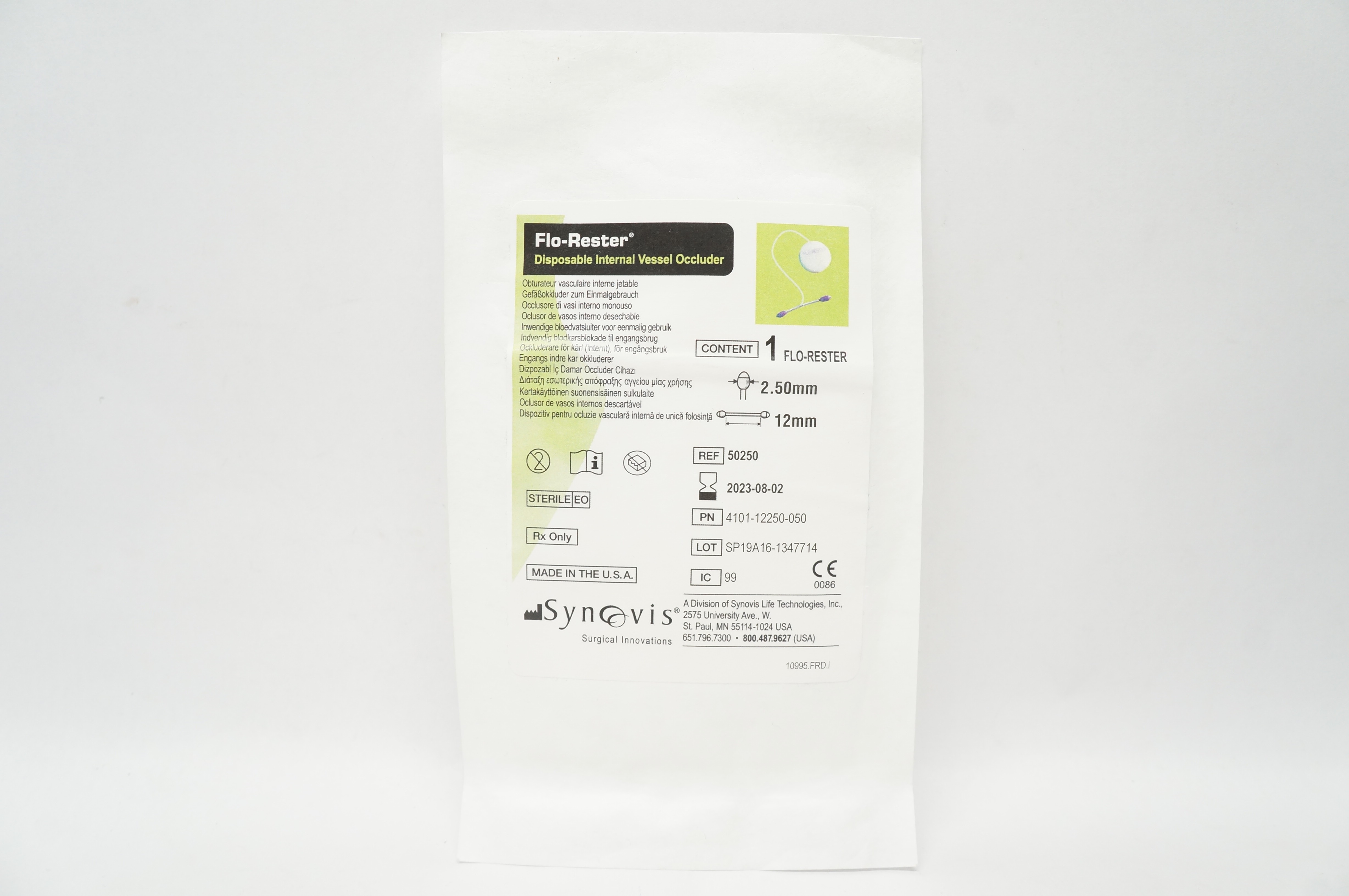 Synovis 50250 Flo-Rester Disposable Internal Vessel Occluder 2.50mm