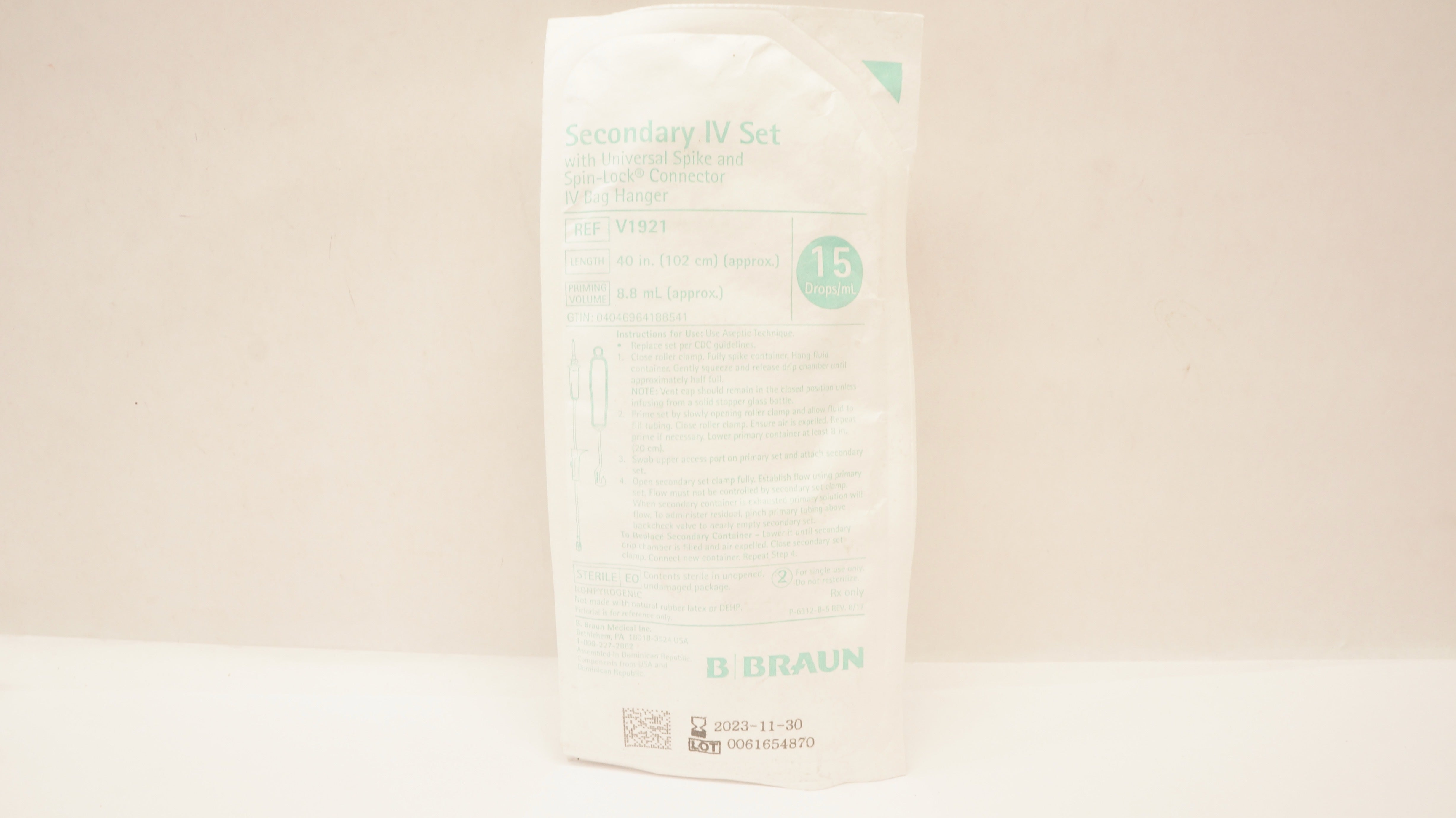Braun V1921 Secondary IV Transfer Set 15 Drops/mL 40 inch x 8.8mL