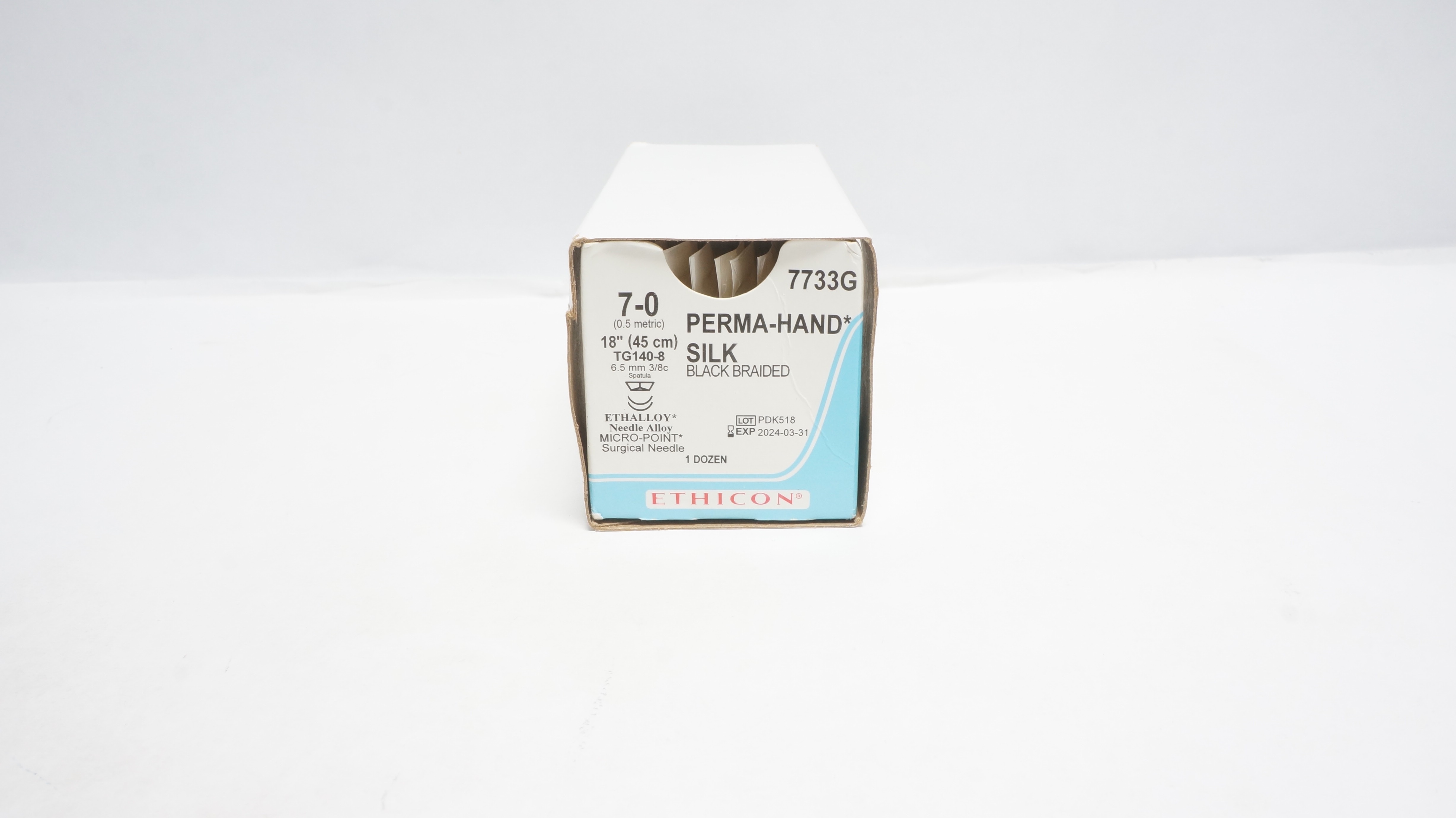 Ethicon 7733G 7-0 PERMA-HAND TG140-8, 6.5mm 3/8c Spatula,18in - Box of 10 (x)