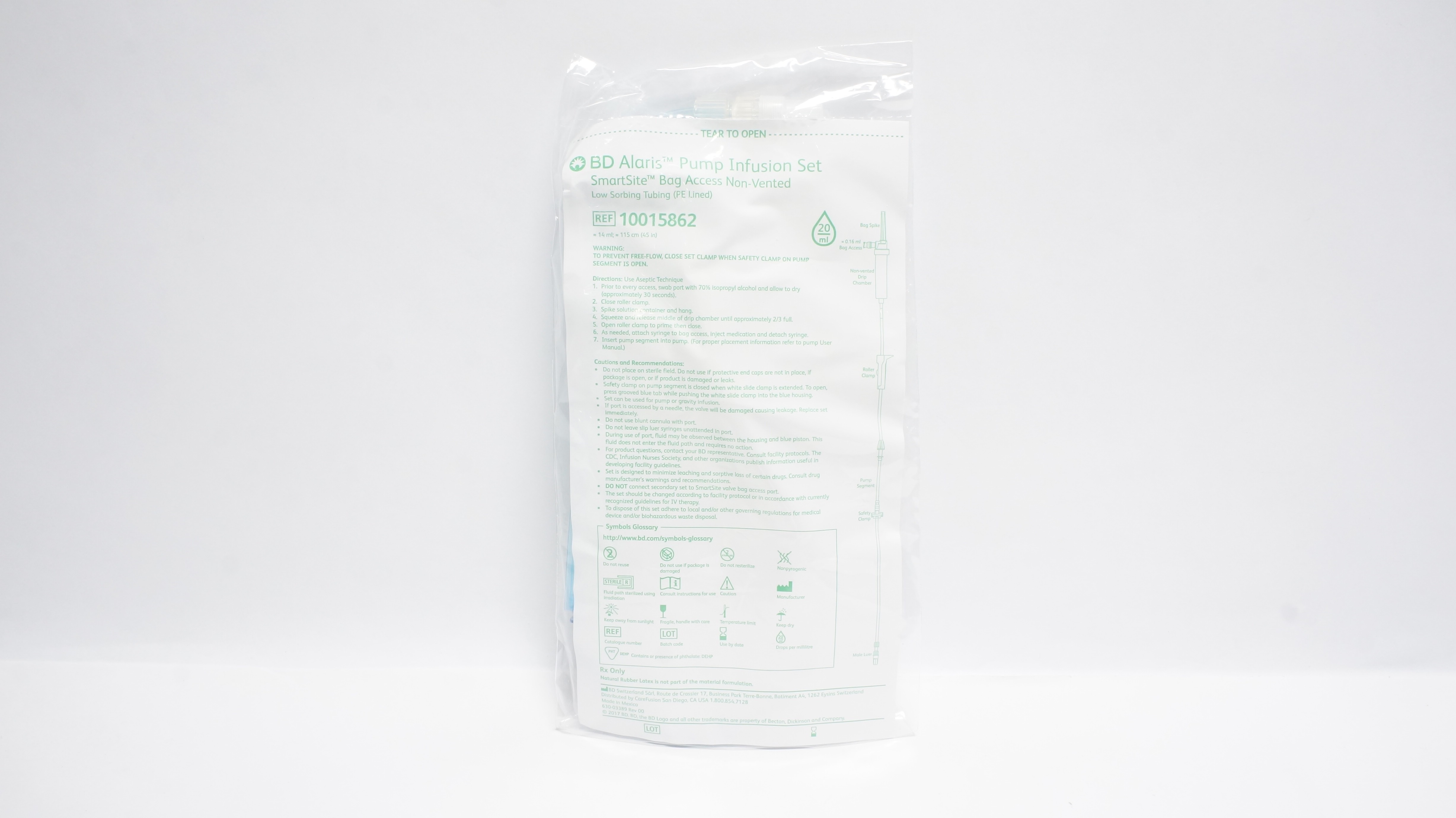 BD 10015862 Alaris Pump Infusion Set, 20 Drops / mL