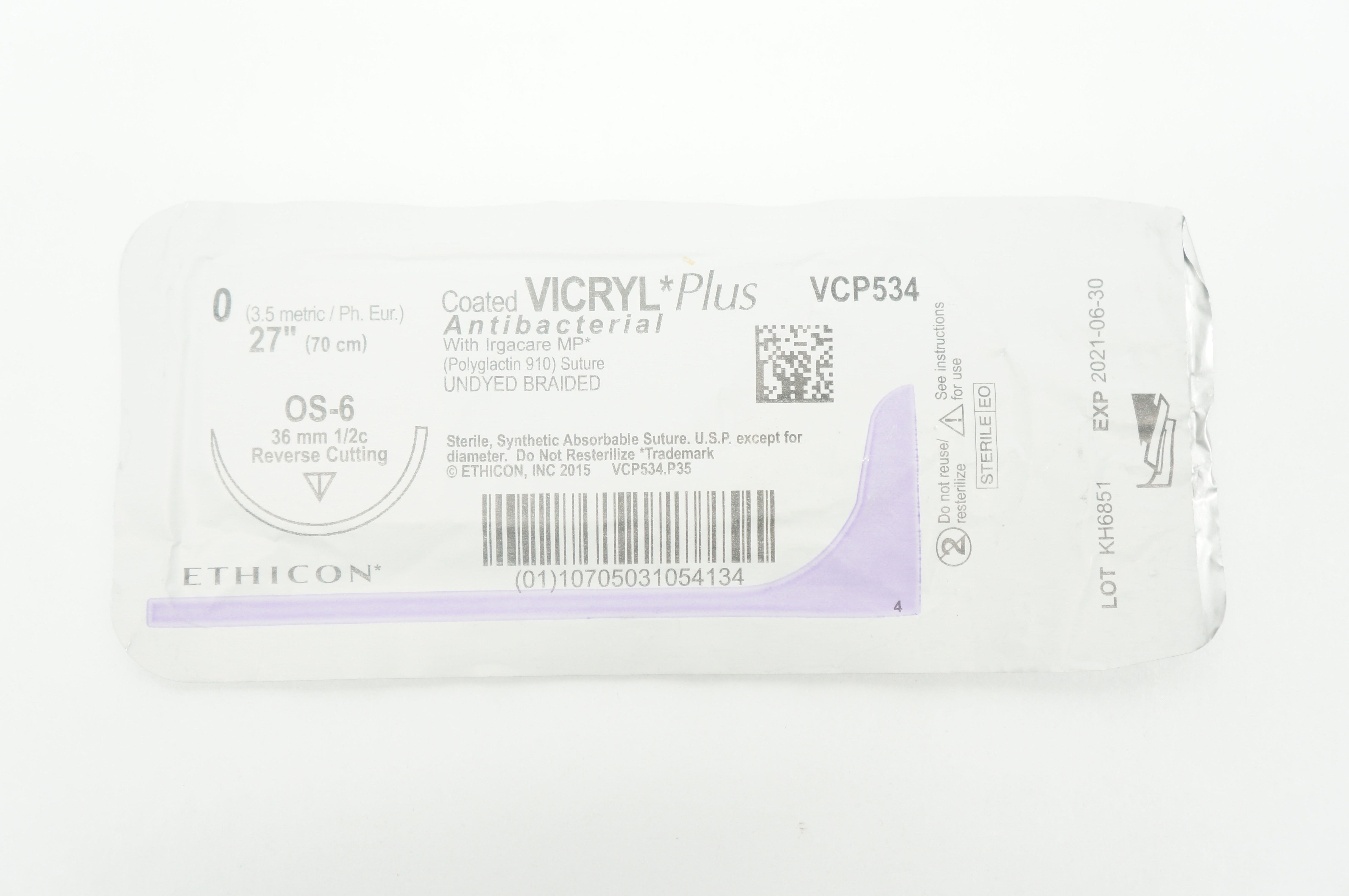 Ethicon VCP534 0 Vicryl Plus OS-6 36mm 1/2c Reverse Cutting 27 inch