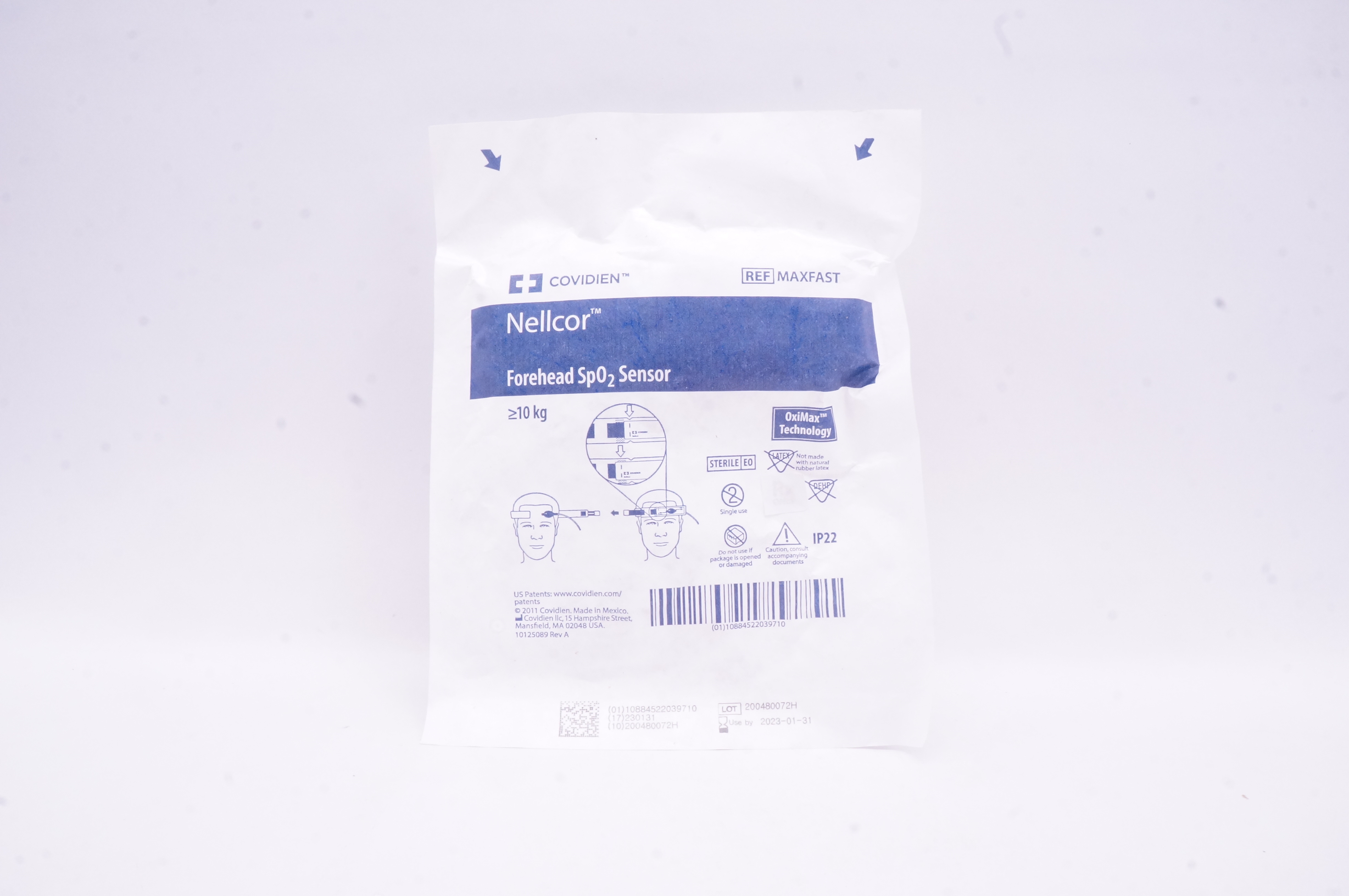 Covidien MAXFAST Nellcor Forehead SP02 Sensor OxiMax Technology ≥ 10 kg (x)