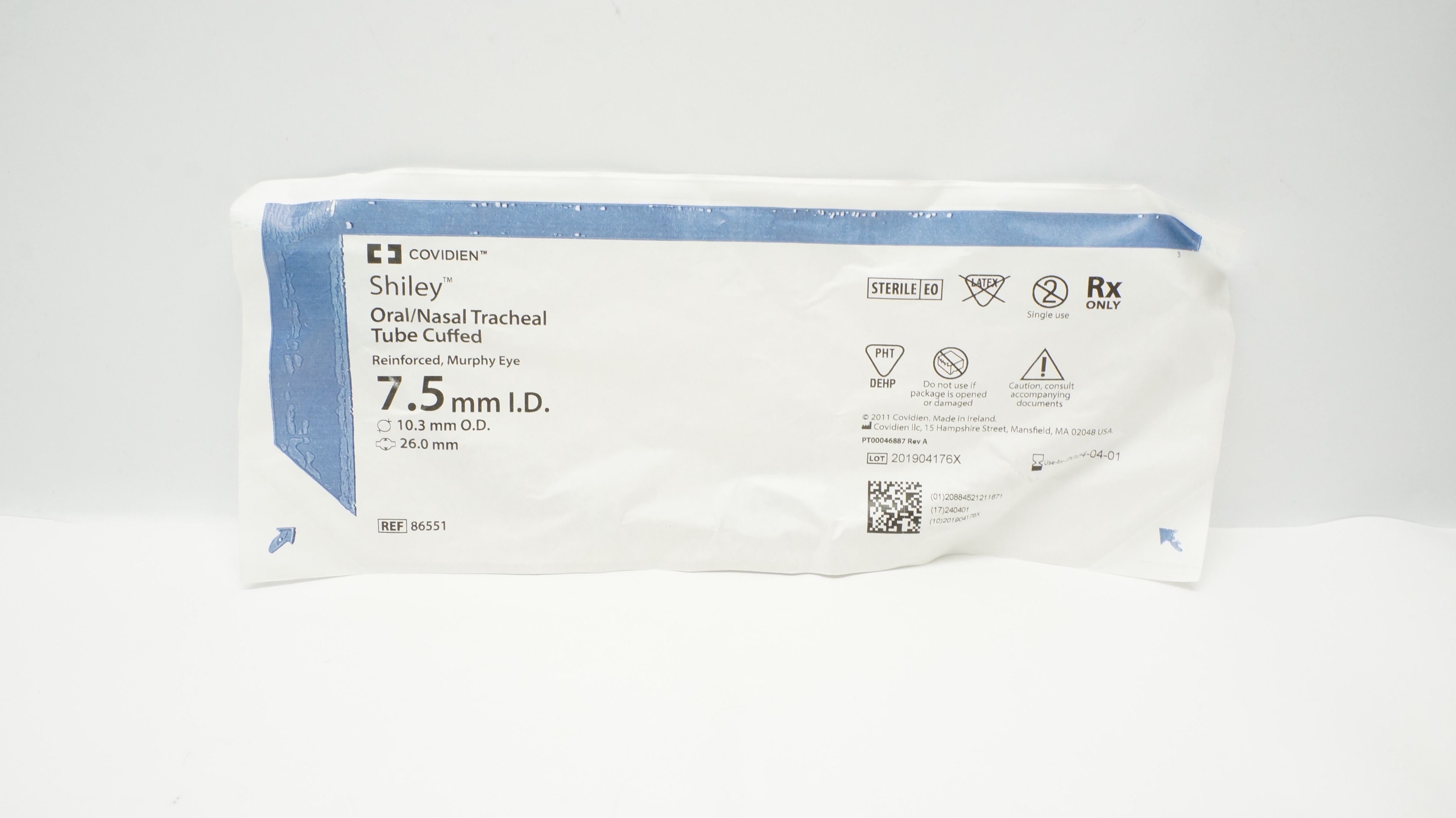 Covidien 86551 Shiley Oral/Nasal Tracheal Tube Cuffed 7.5ID x 10.3OD x 26.0mm(x)