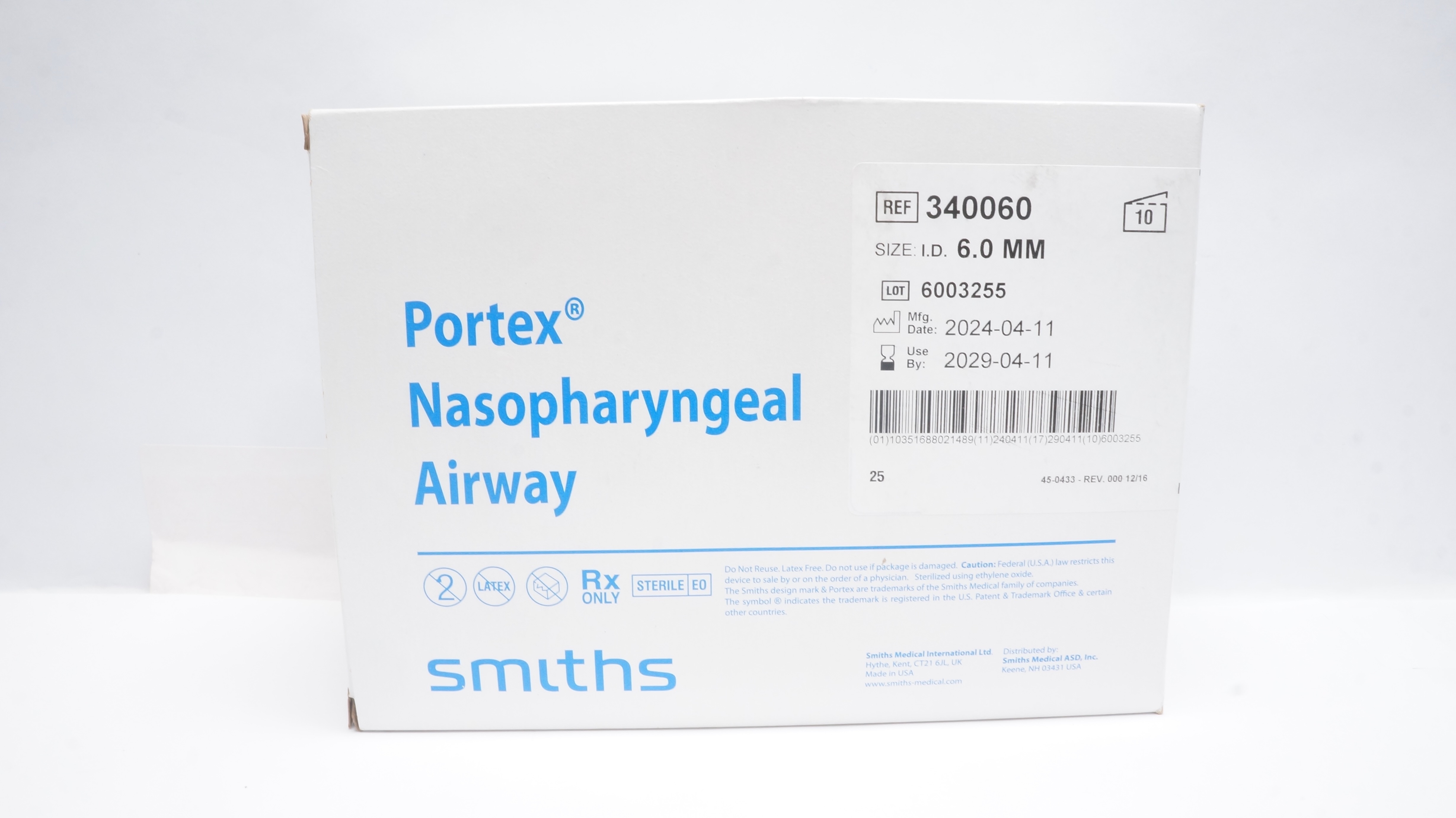Smiths Medical 340060 Portex Nasopharyngeal Airway 6.0mm I.D. - Box of 10